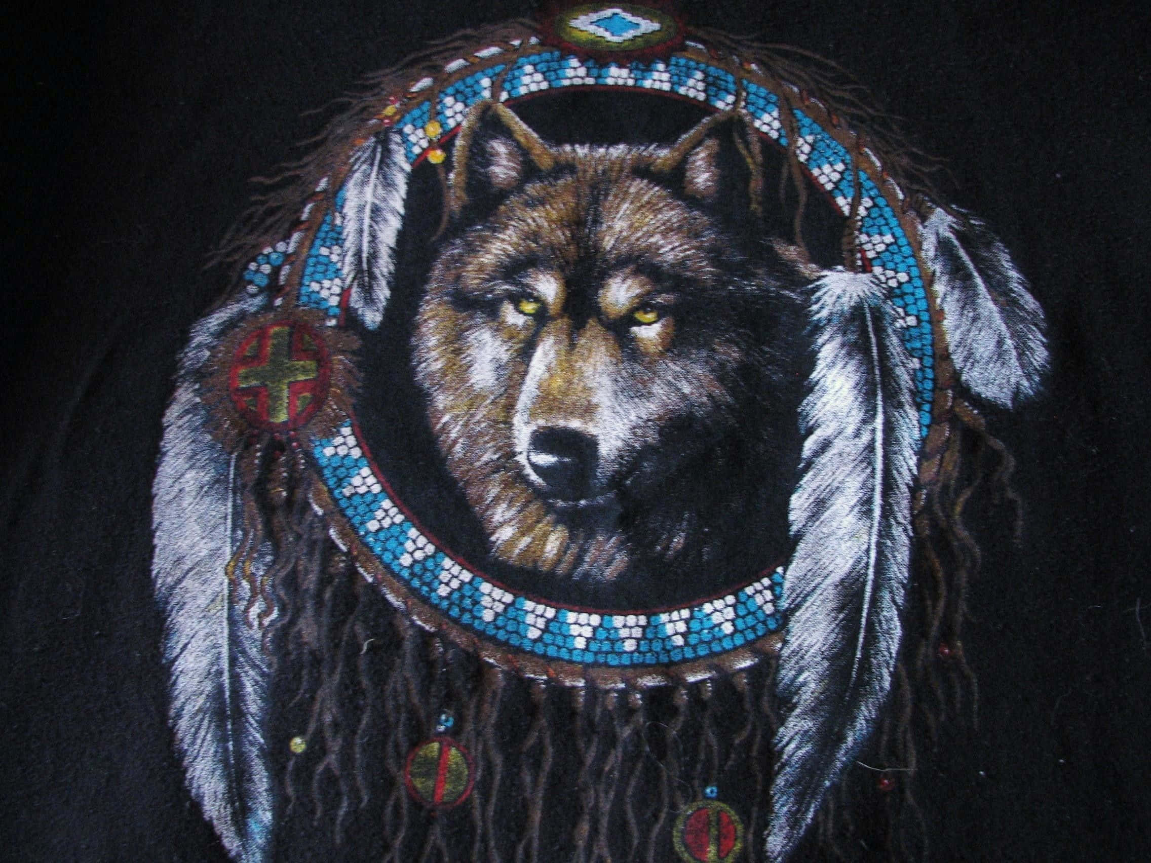 Native American Indian, wolf's face, beaded dreamcatcher, Full HD Desktop Wallpaper