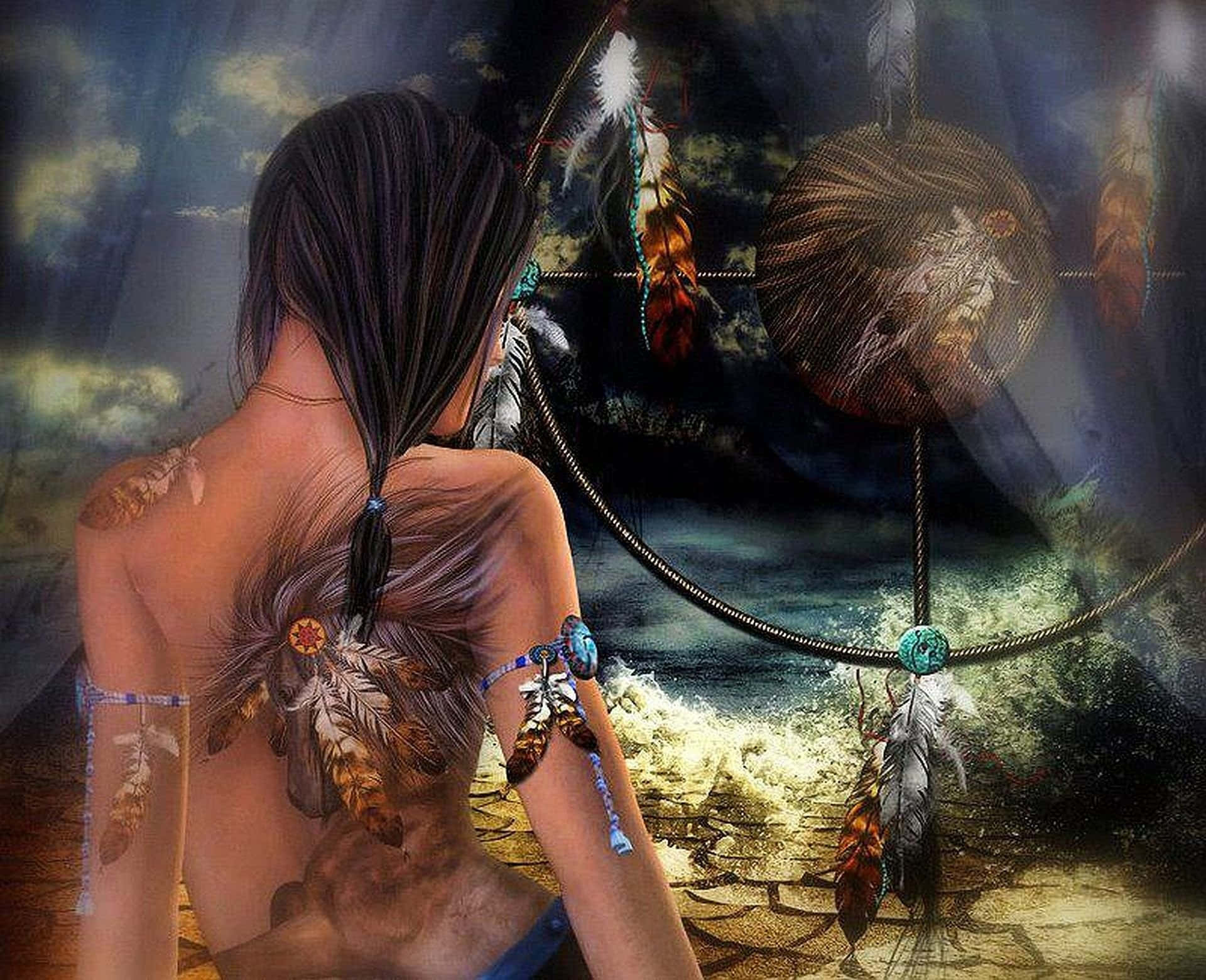 Native American Indian, feather tattoos, dreamcatcher, Full HD Desktop Wallpaper