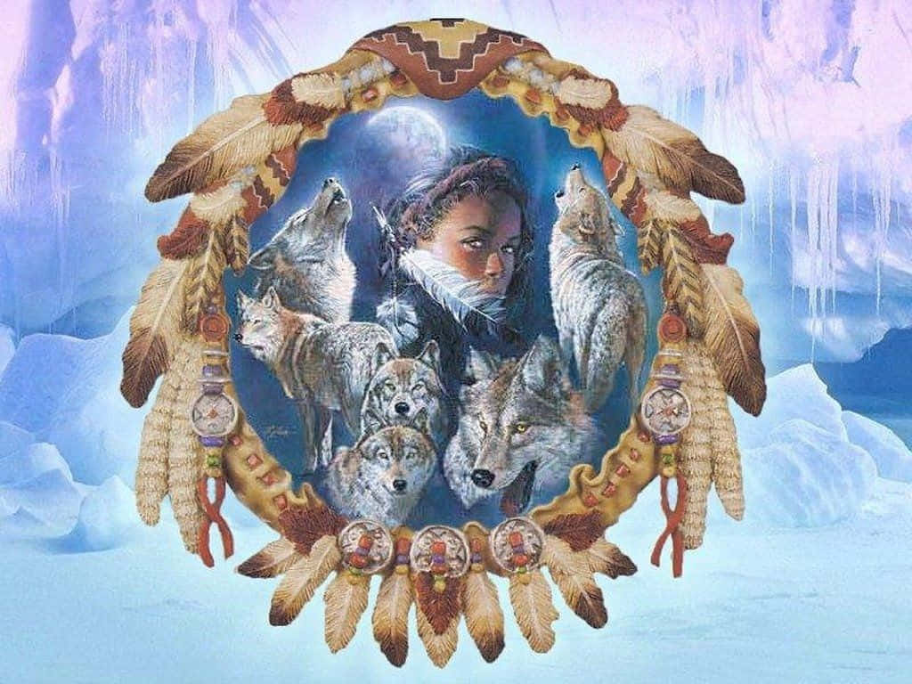 Native American Indian, traditional headdresses, wolves howls, SD Desktop Wallpaper