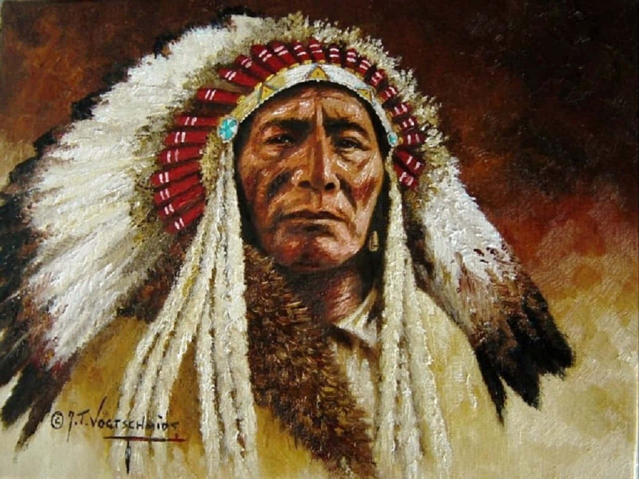 Native American Indian, feathered headdress, red beads, HD Desktop Wallpaper