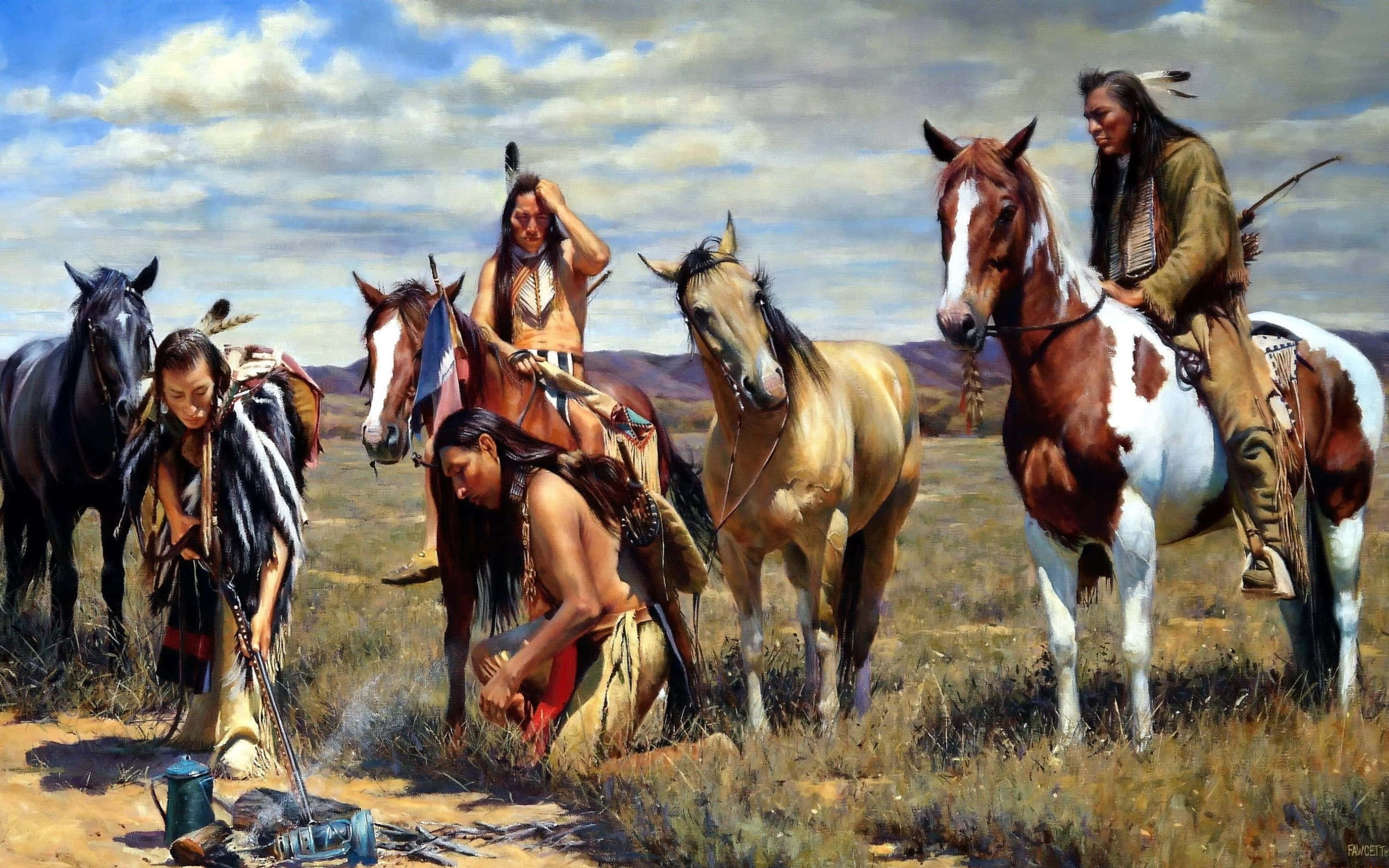 Native American, warriors, riders, 2K Desktop Wallpaper