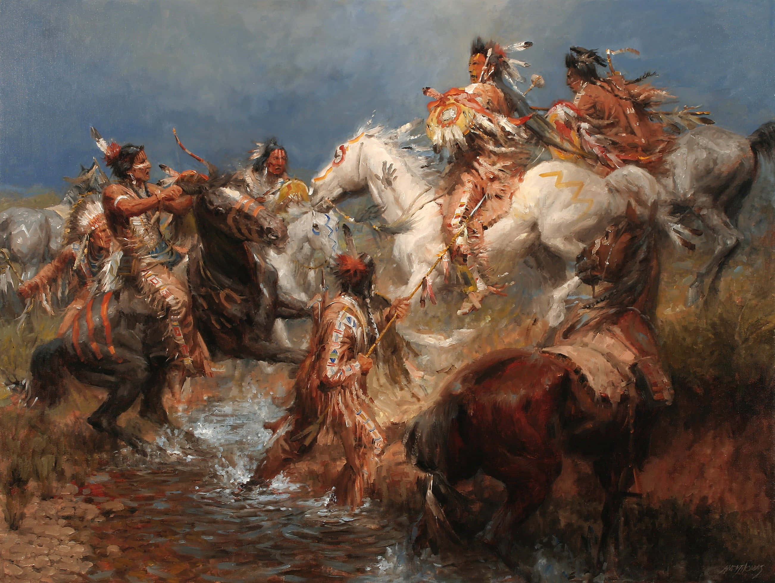 Native American, warriors, horseback, 2K Desktop Wallpaper