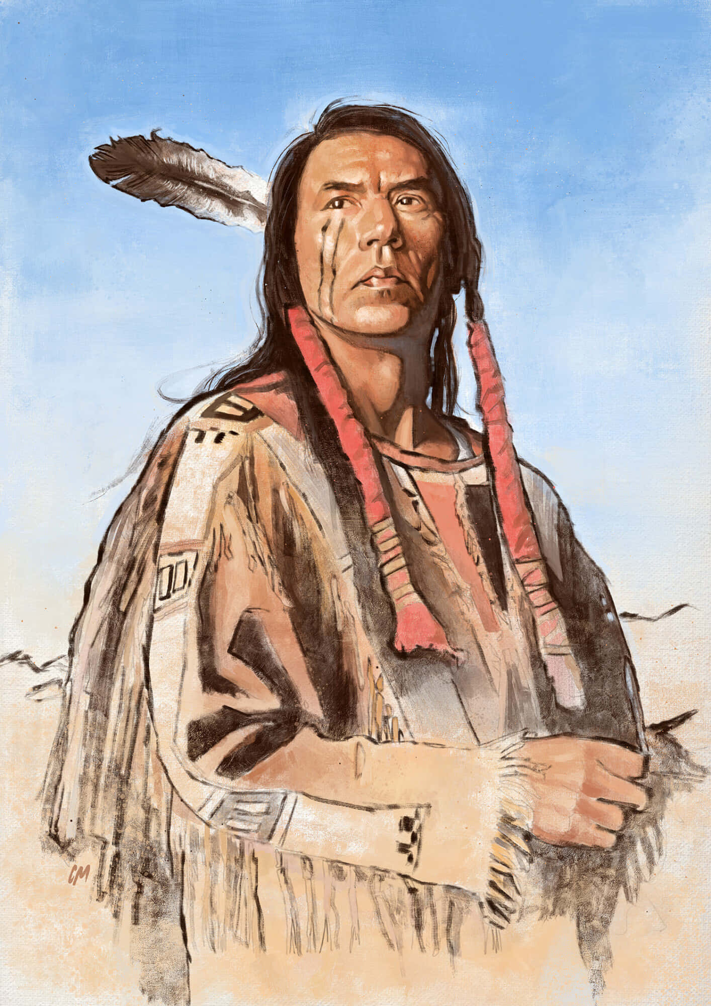 Native American warrior, feathered headdress, painted face, Full HD Phone Wallpaper