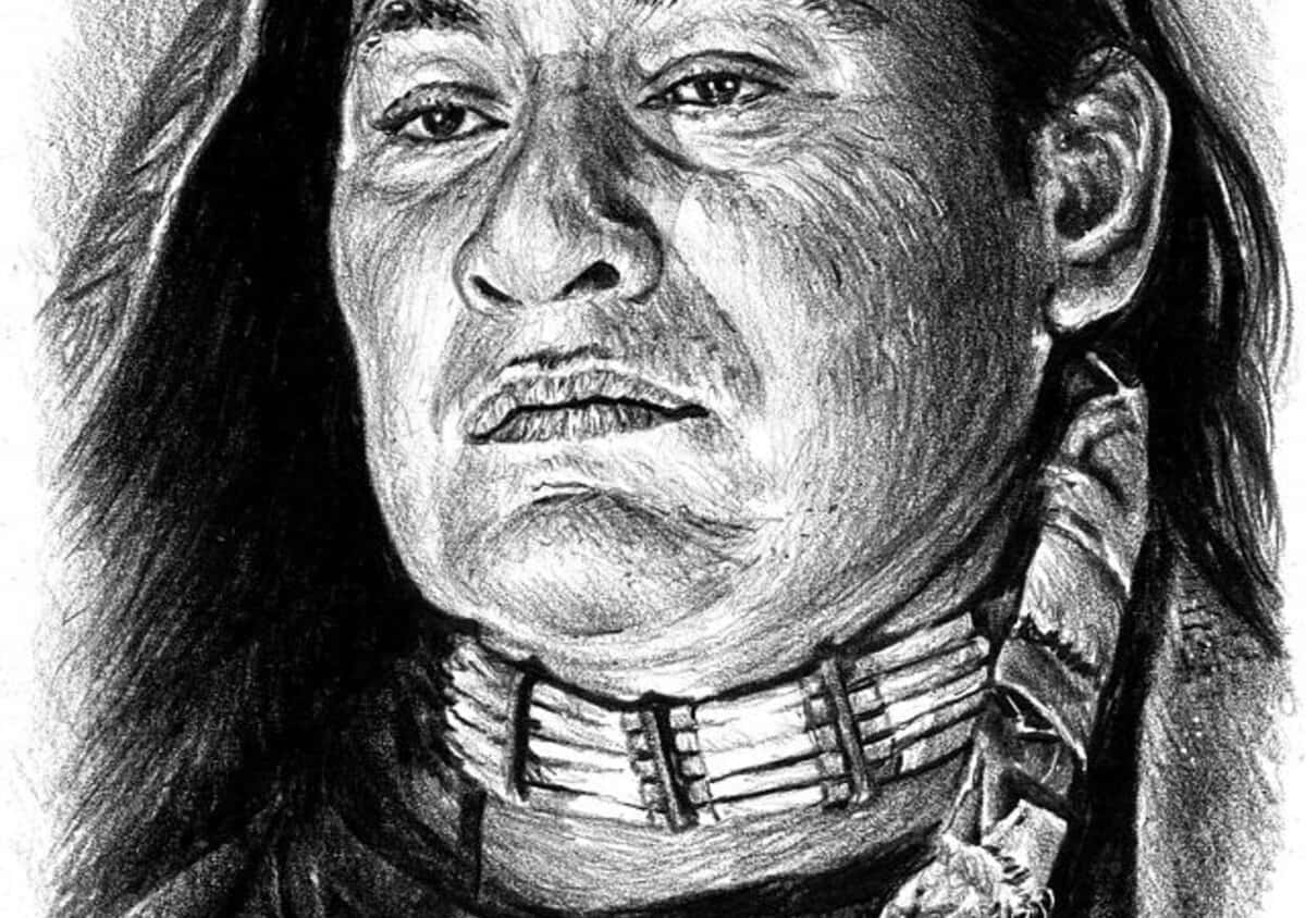 Native American man, charcoal sketch, long hair, SD Desktop Wallpaper