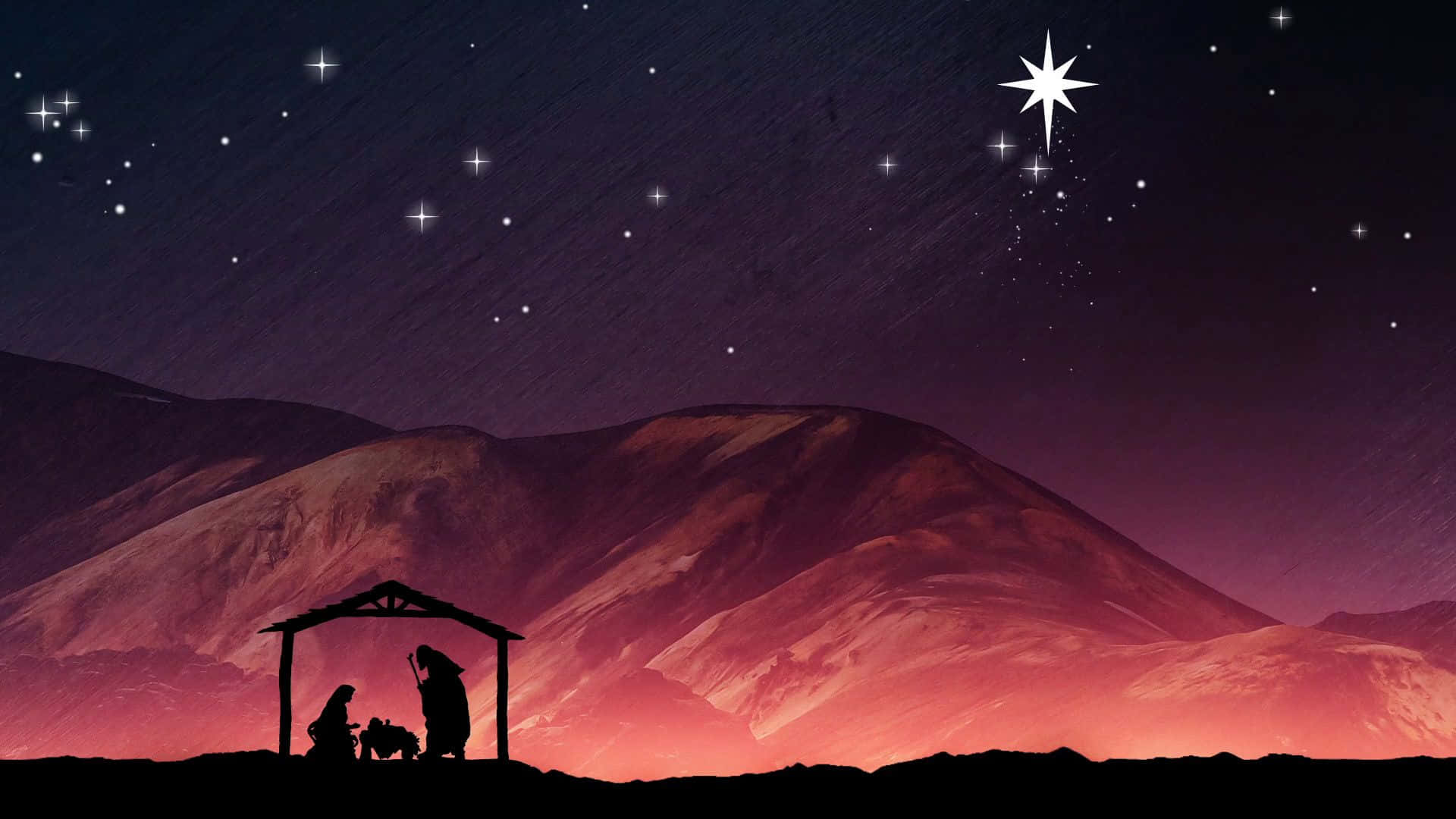 Christmas Nativity, starry night sky, bright star, Full HD Desktop Wallpaper