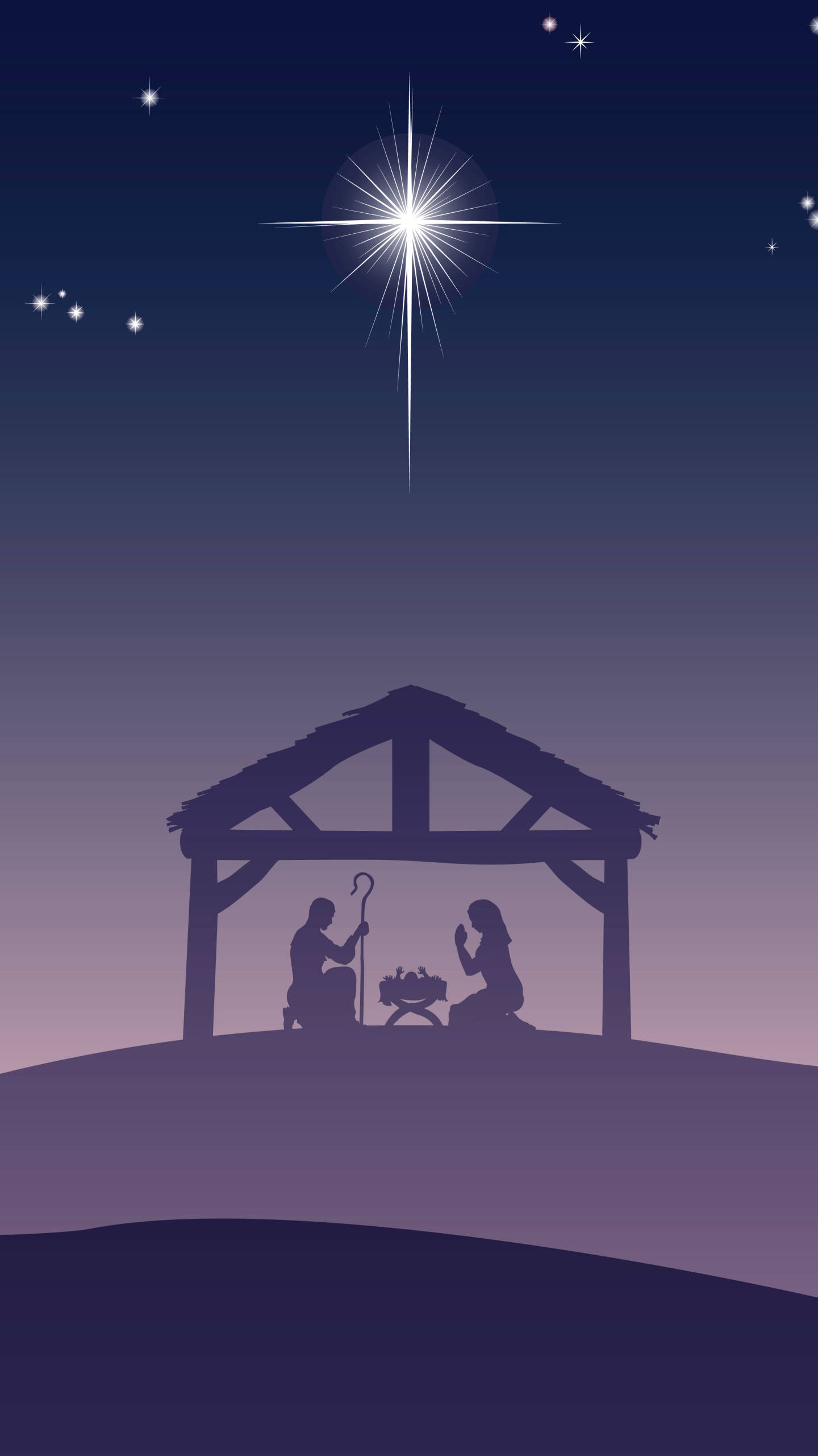 Nativity Scene, manger, twilight sky, 2K Phone Wallpaper