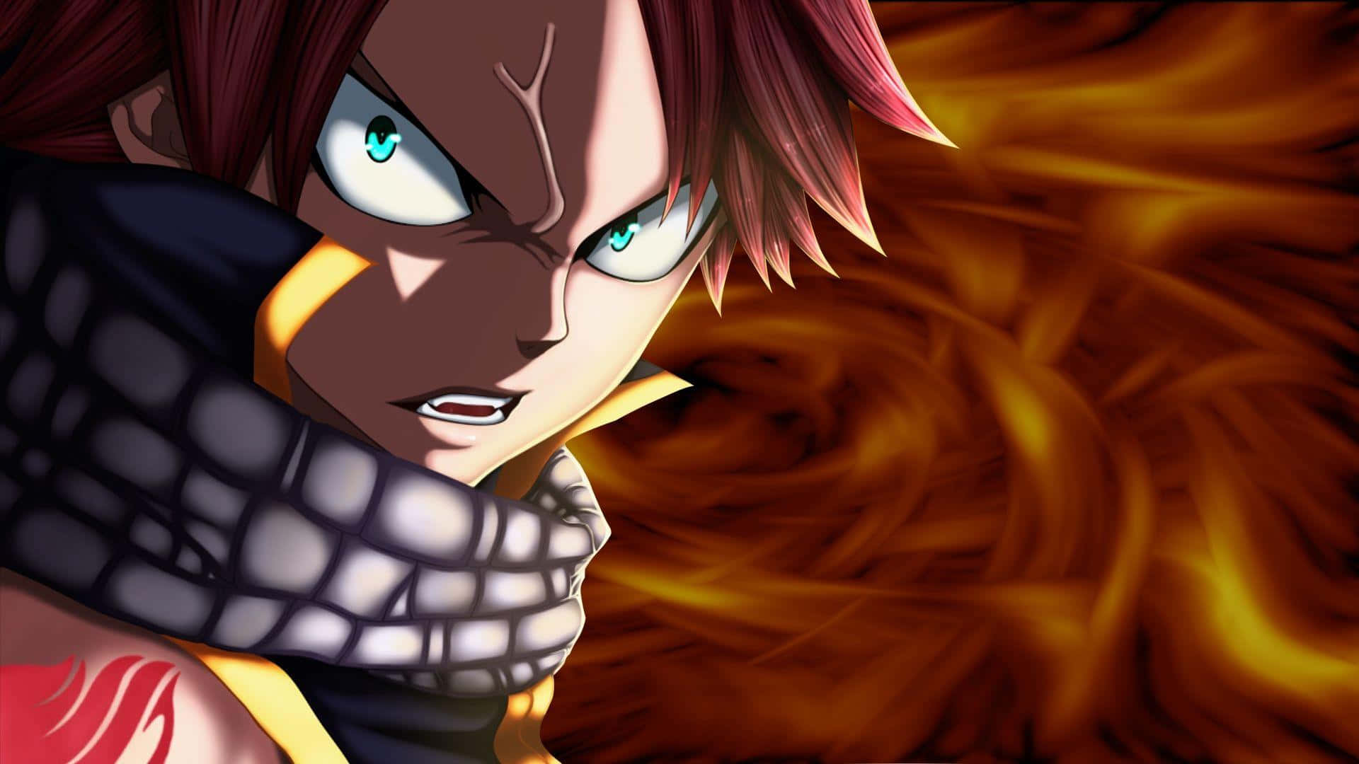 Natsu Dragneel, fiery red hair, glowing blue eyes, Full HD Desktop Wallpaper