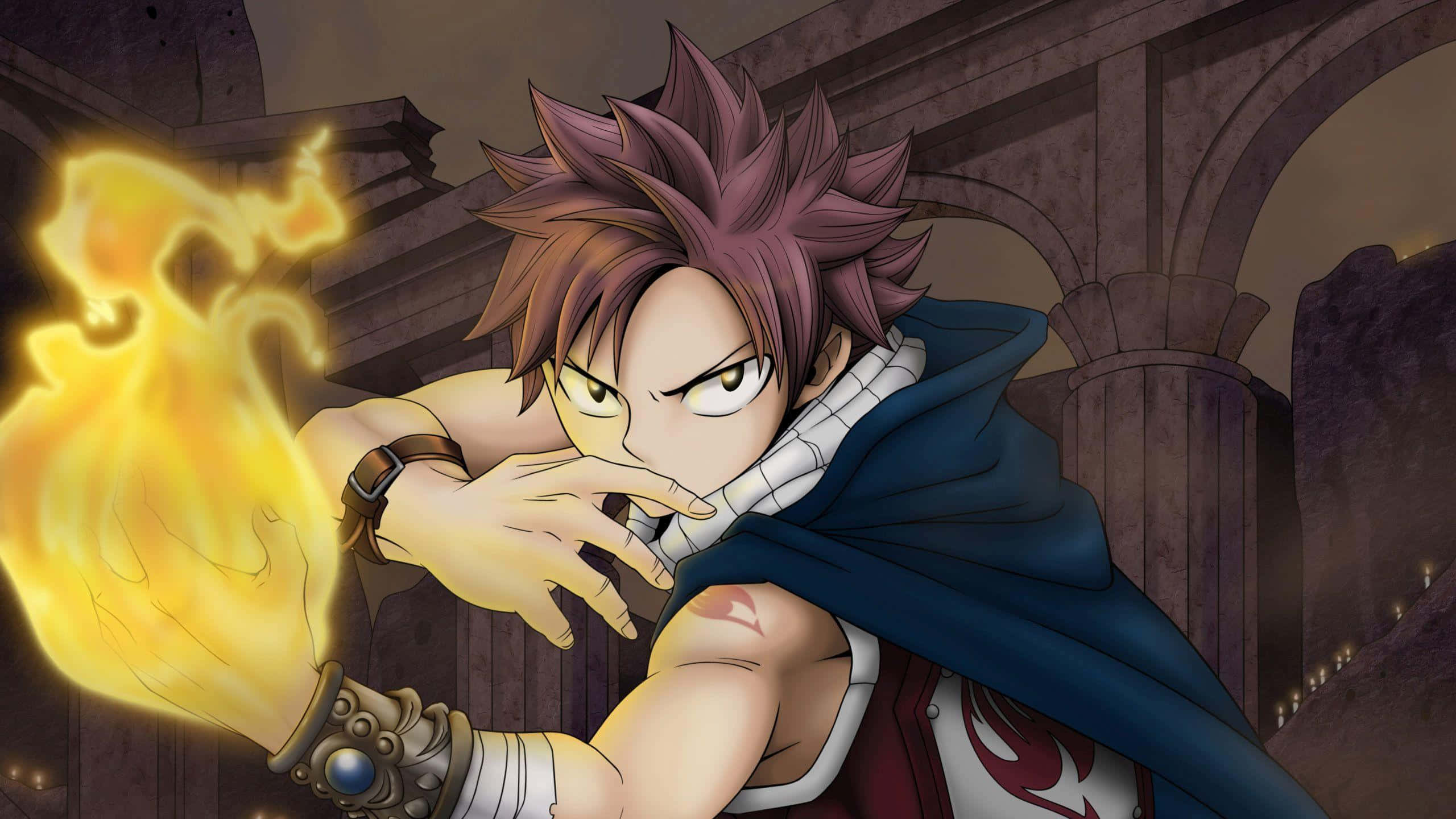 Natsu Dragneel, spiky pink hair, fiery magic, 2K Desktop Wallpaper