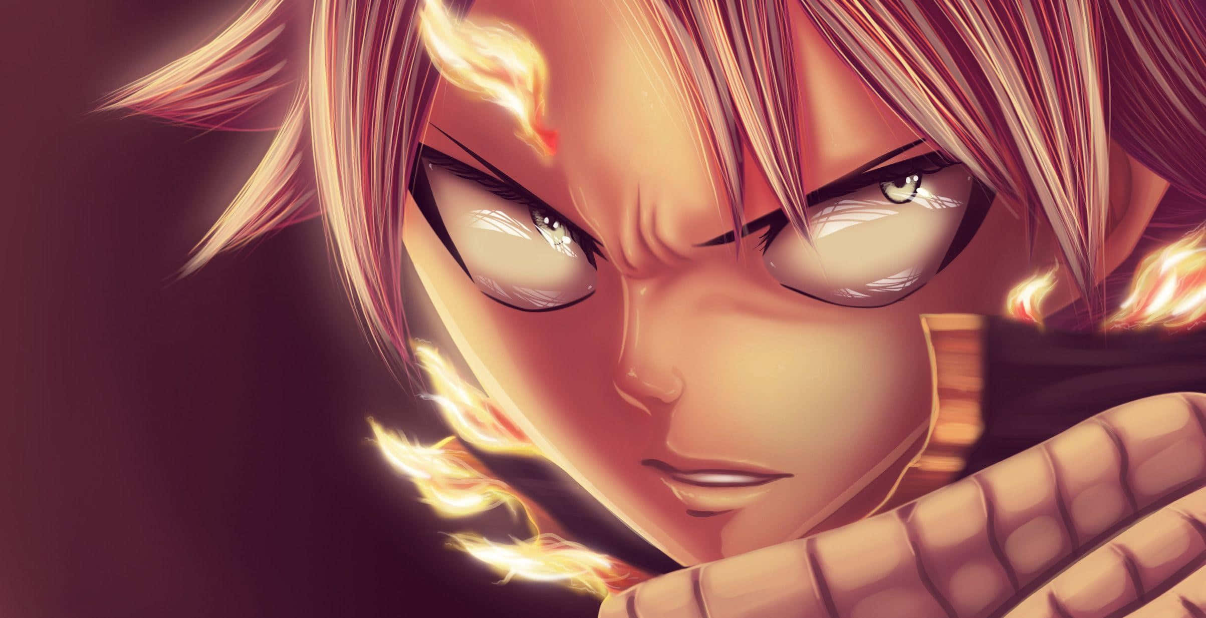 Natsu Dragneel, fiery hair, glowing eyes, Full HD Desktop Wallpaper