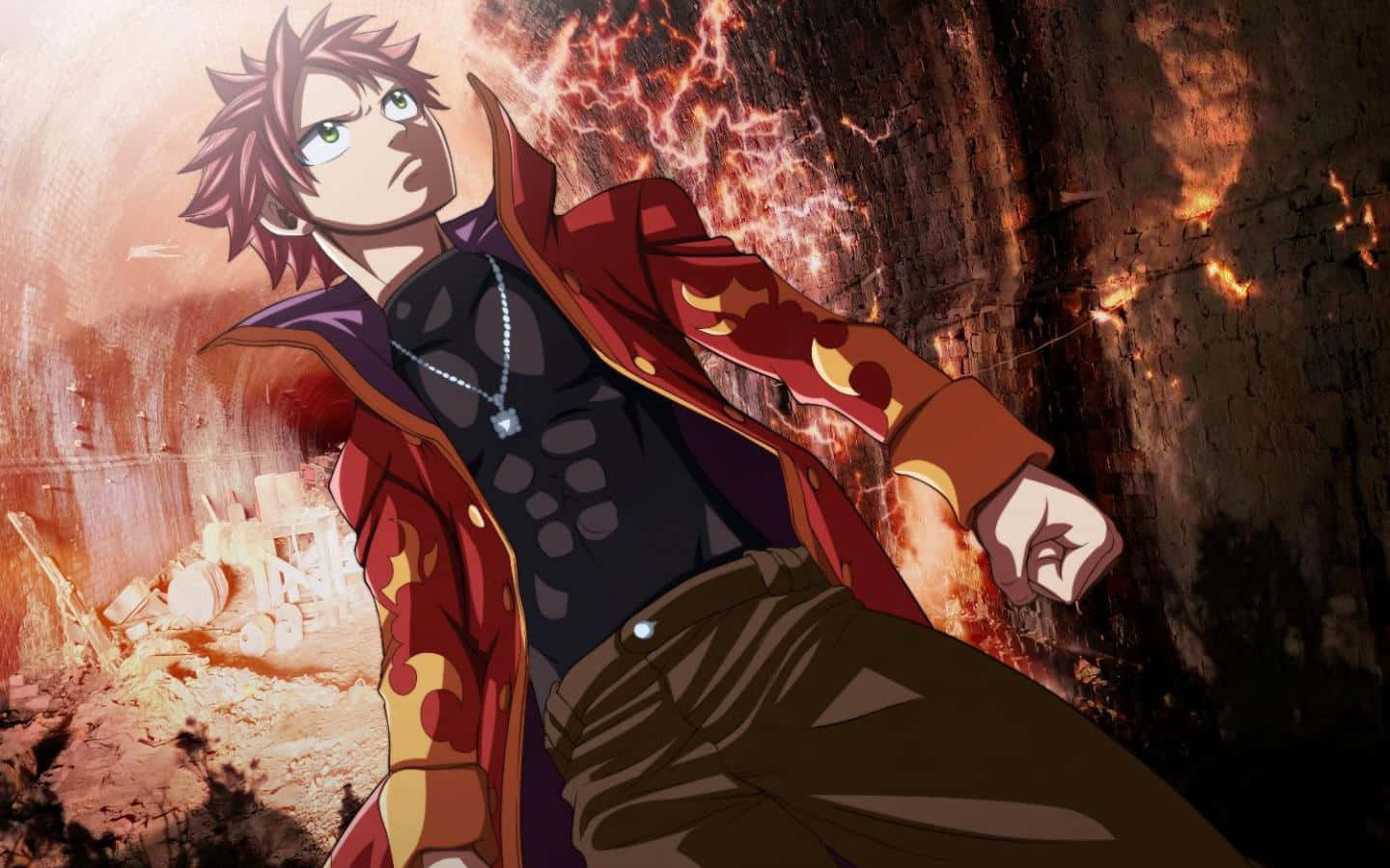 Natsu Dragneel, spiky hair, red coat, HD Desktop Wallpaper