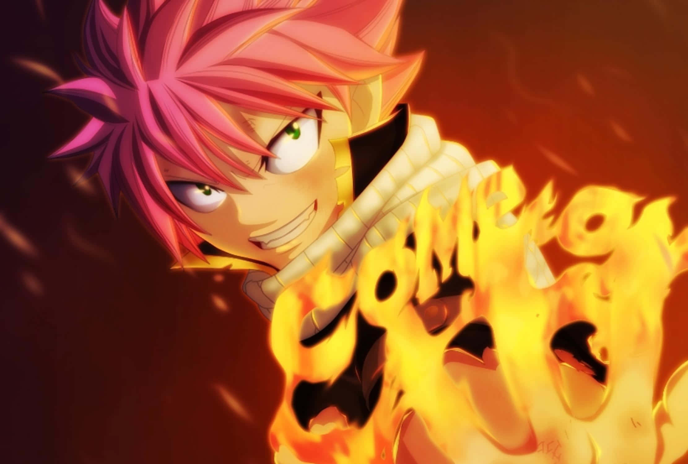 Natsu Dragneel, fiery-haired, flames erupt from his hand, Full HD Desktop Wallpaper