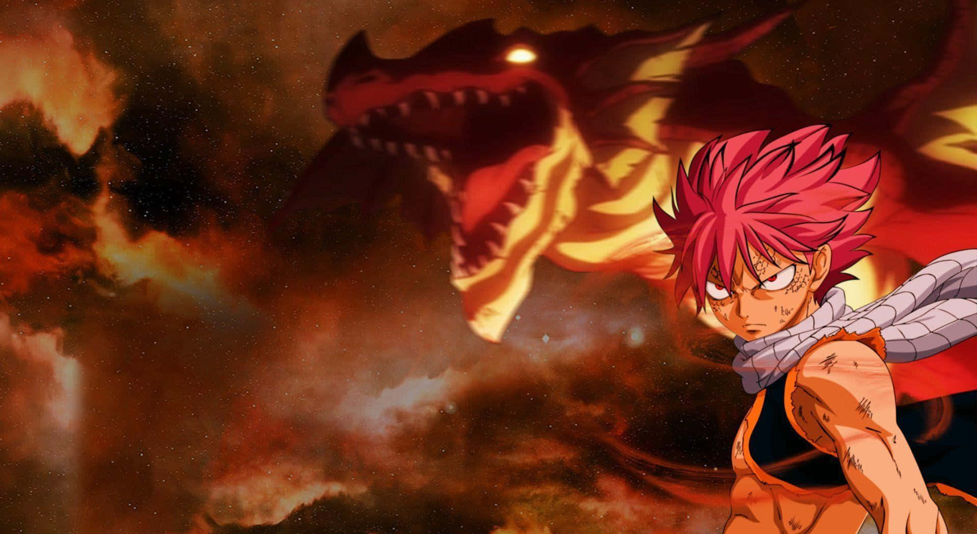 Natsu Dragneel, red-haired anime warrior, fiery dragon, Full HD Desktop Wallpaper