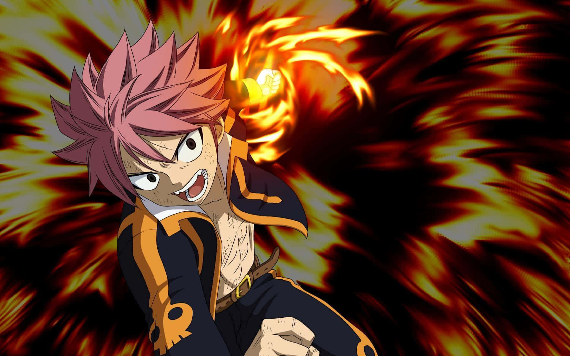 Natsu Dragneel, fiery-haired anime boy, black and gold outfit, Full HD Desktop Wallpaper