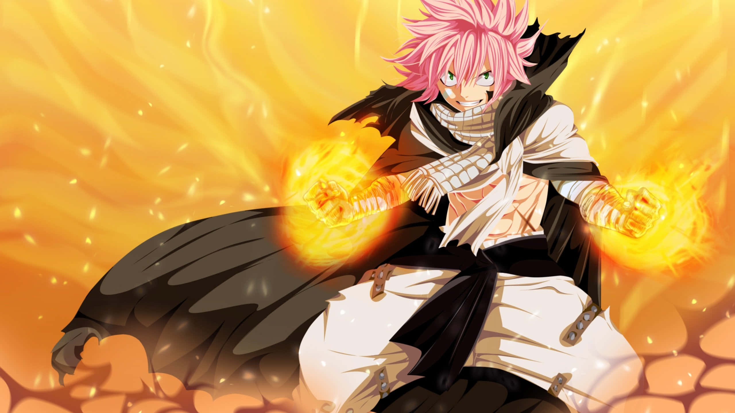 Natsu Dragneel, pink hair, black cape, 2K Desktop Wallpaper