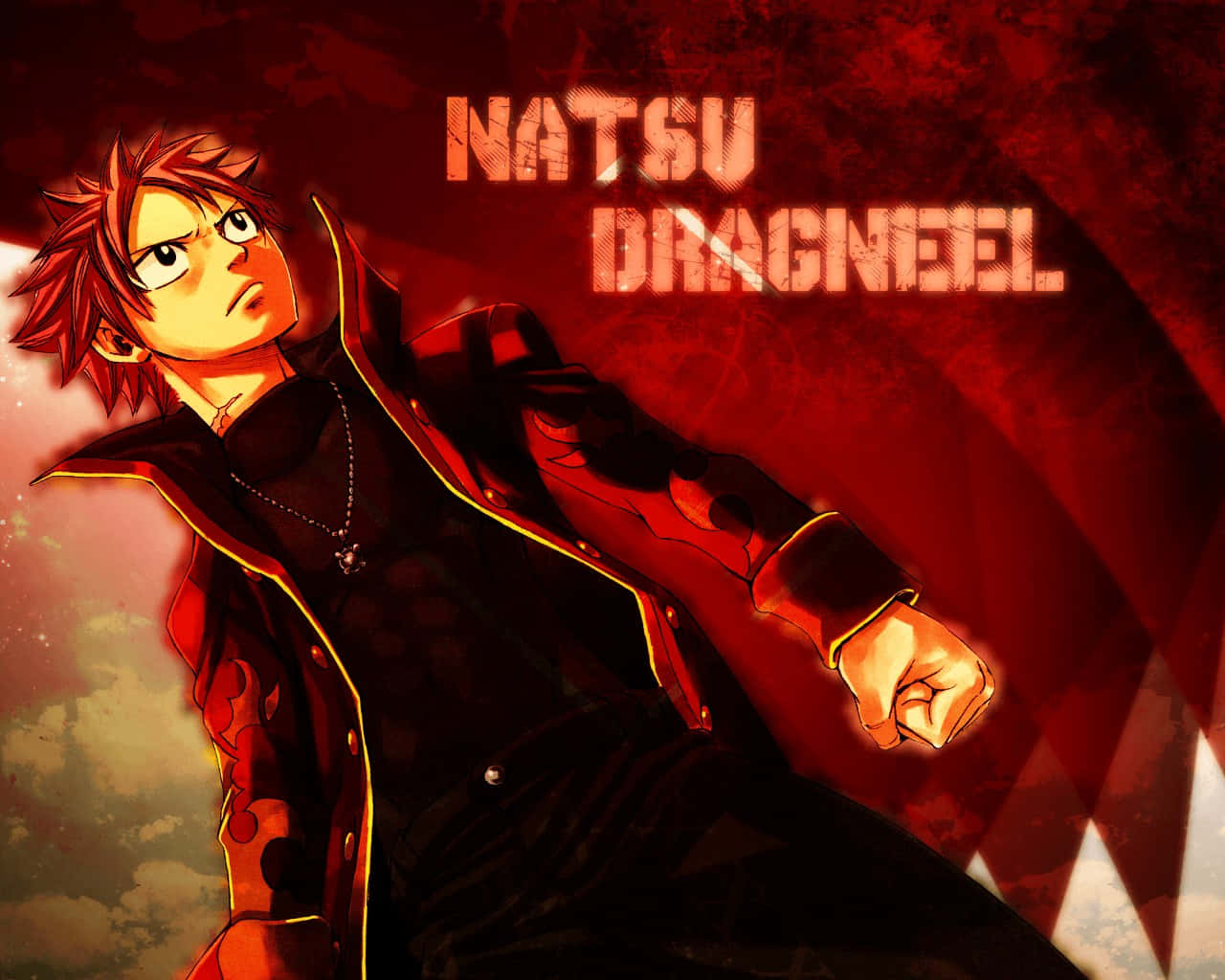 Natsu Dragneel, firey red and orange background, dynamic pose, HD Desktop Wallpaper