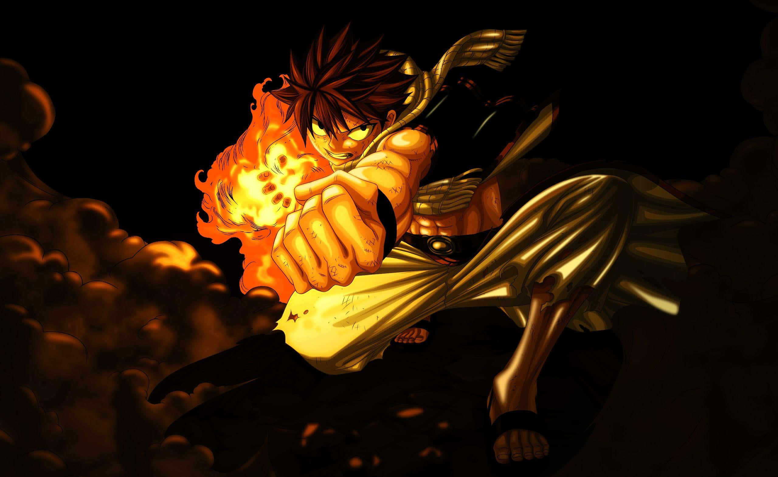 Natsu Dragneel, golden armor, glowing flames, Full HD Desktop Wallpaper