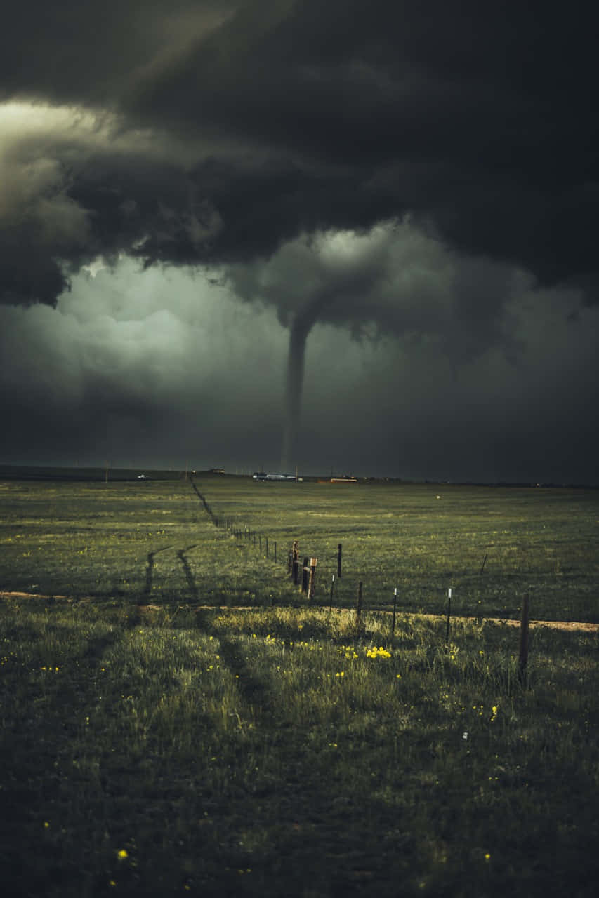 tornado, storm clouds, vast green field, HD Phone Wallpaper
