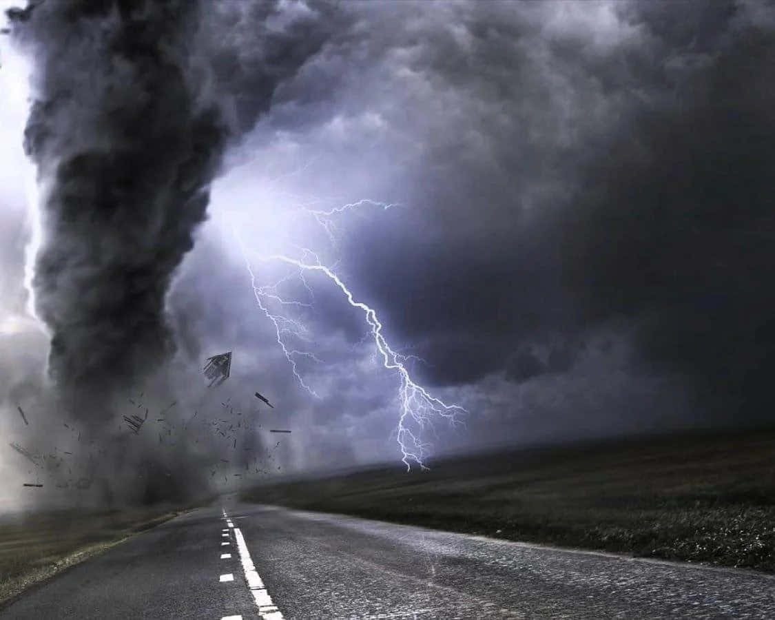 volcano eruption, starry night sky, massive tornado, SD Desktop Wallpaper
