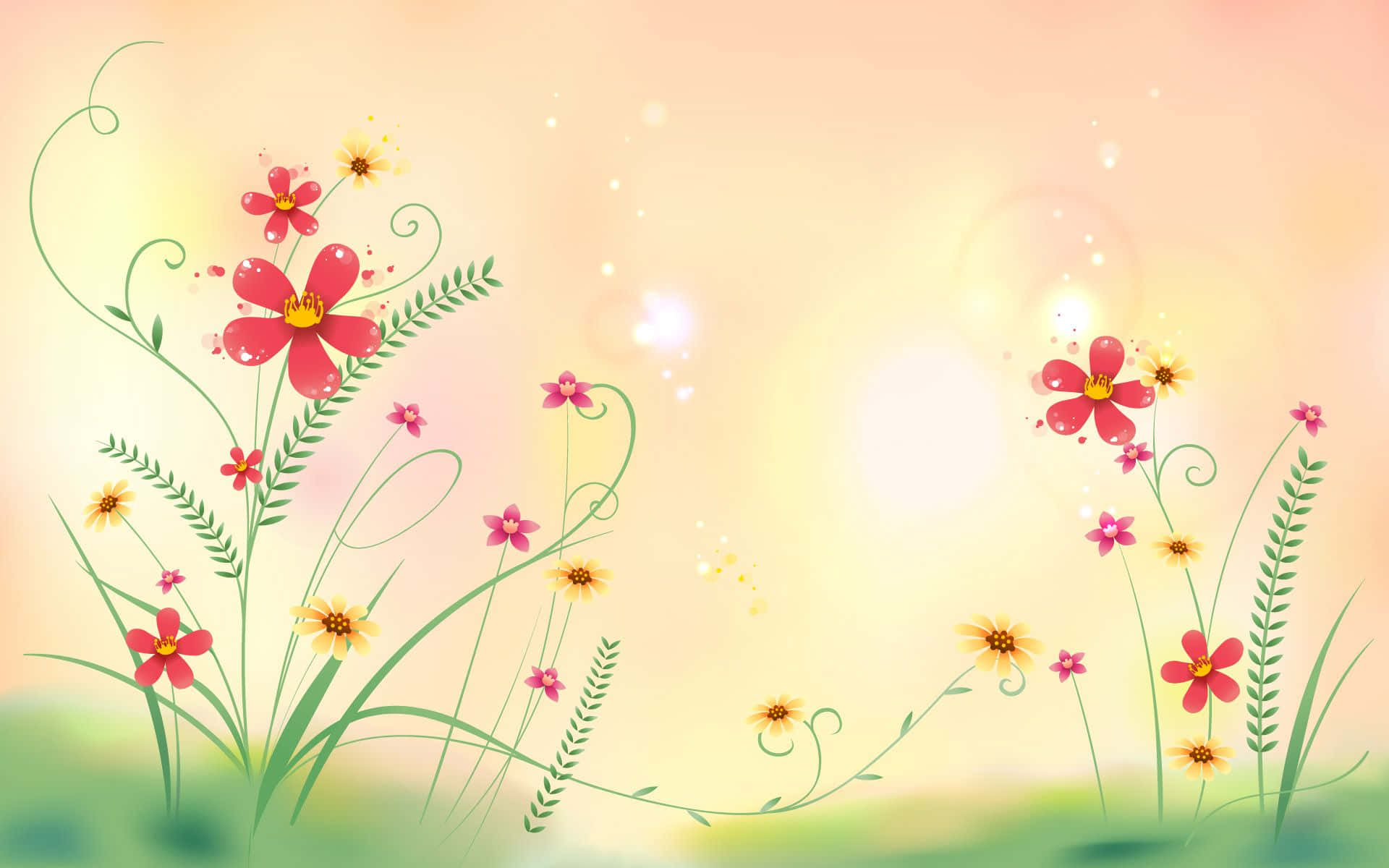 Cute Flower Clipart, vibrant red, yellow flowers, Full HD Desktop Wallpaper