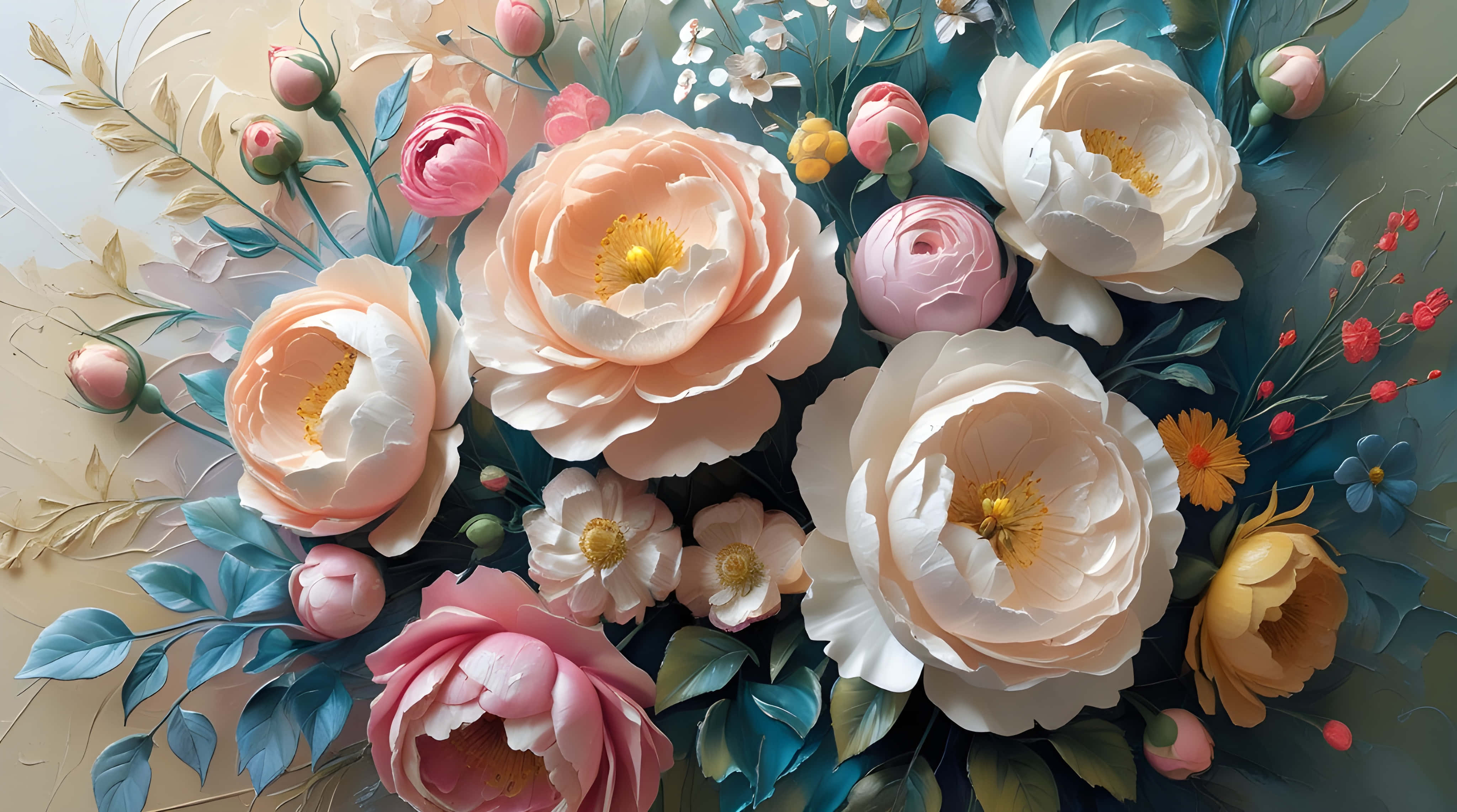 peach pink, white, yellow, 4K Desktop Wallpaper
