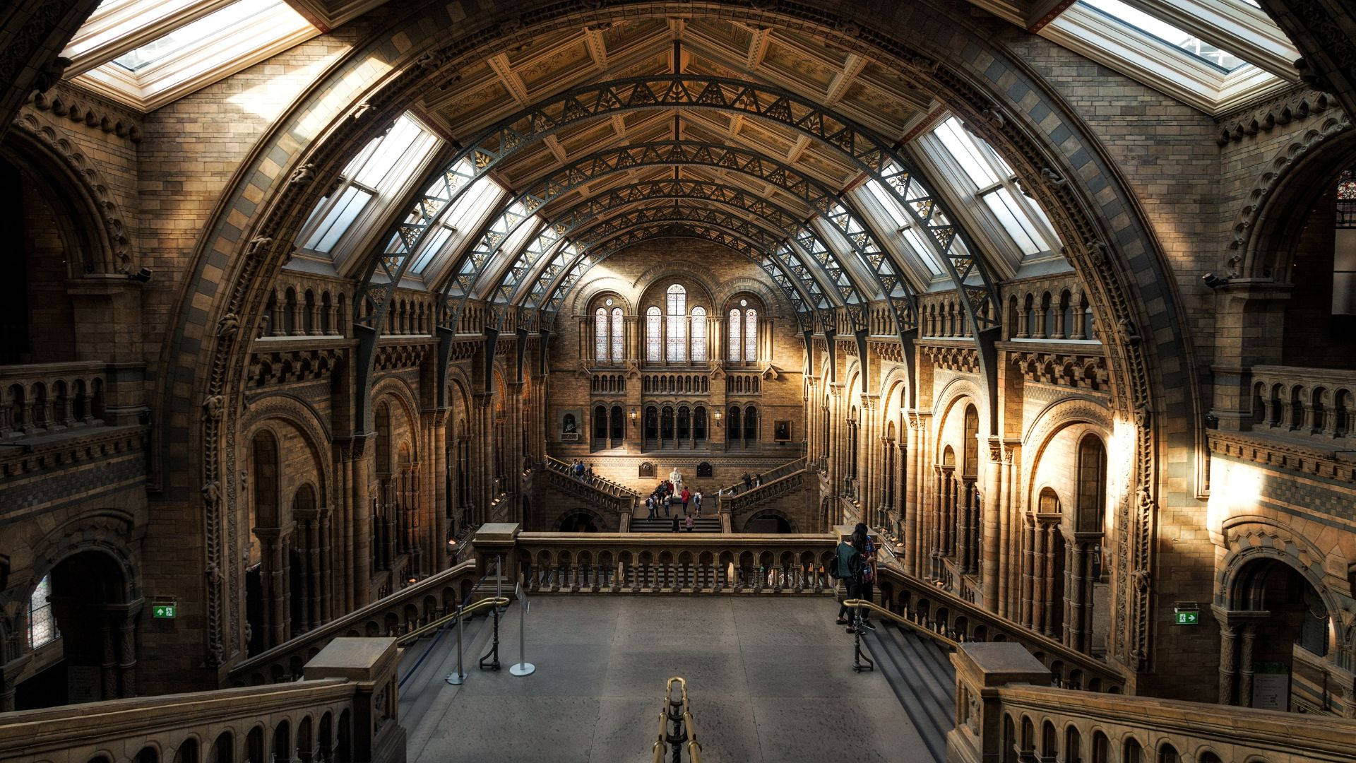 Natural History Museum, Victorian, arched stone columns, Full HD Desktop Wallpaper