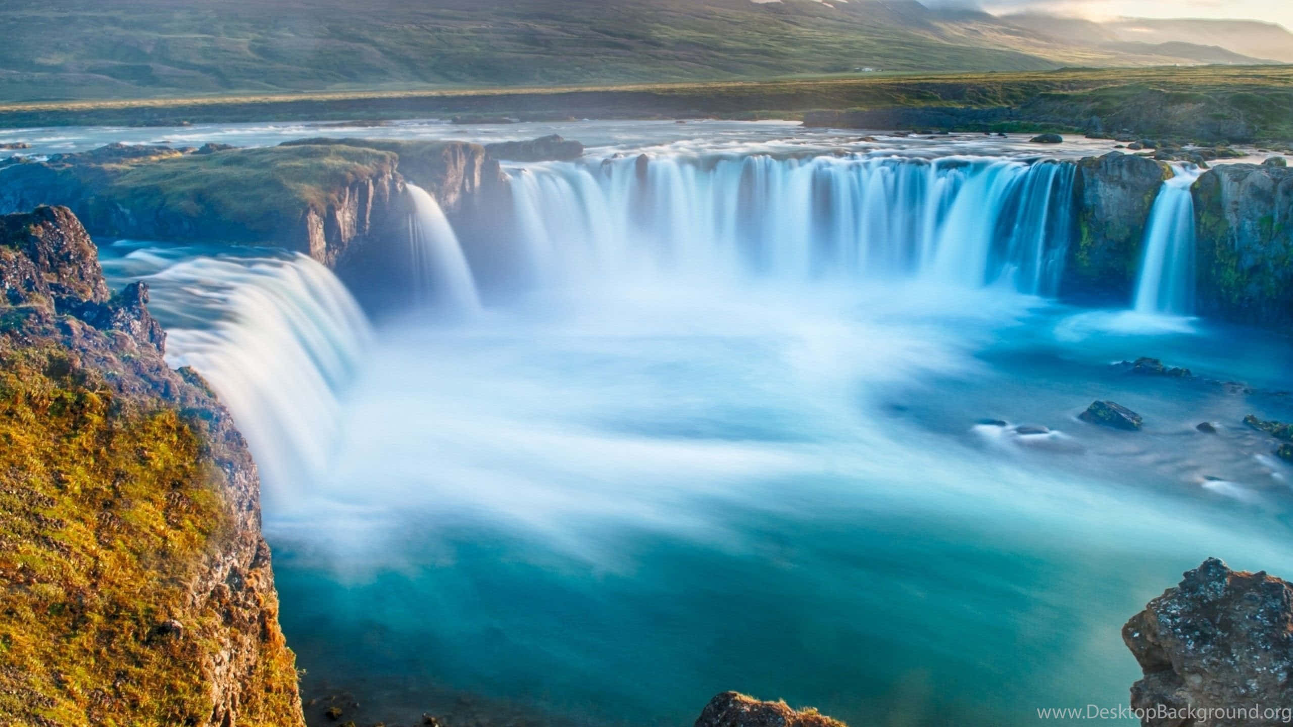 natural resources, waterfall, turquoise pool, 2K Desktop Wallpaper
