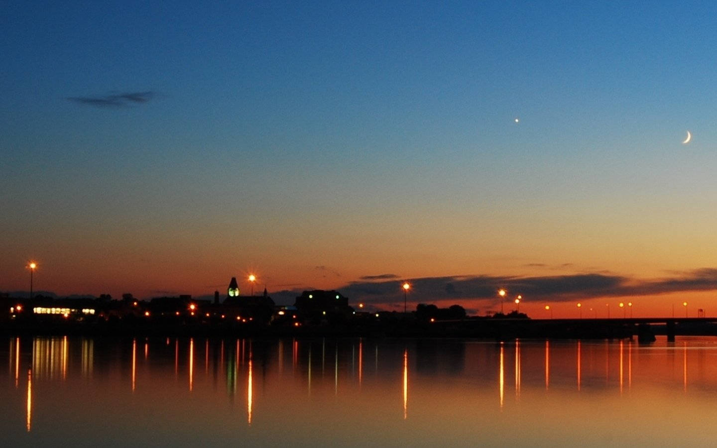 sunset, city view, lake, HD Desktop Wallpaper