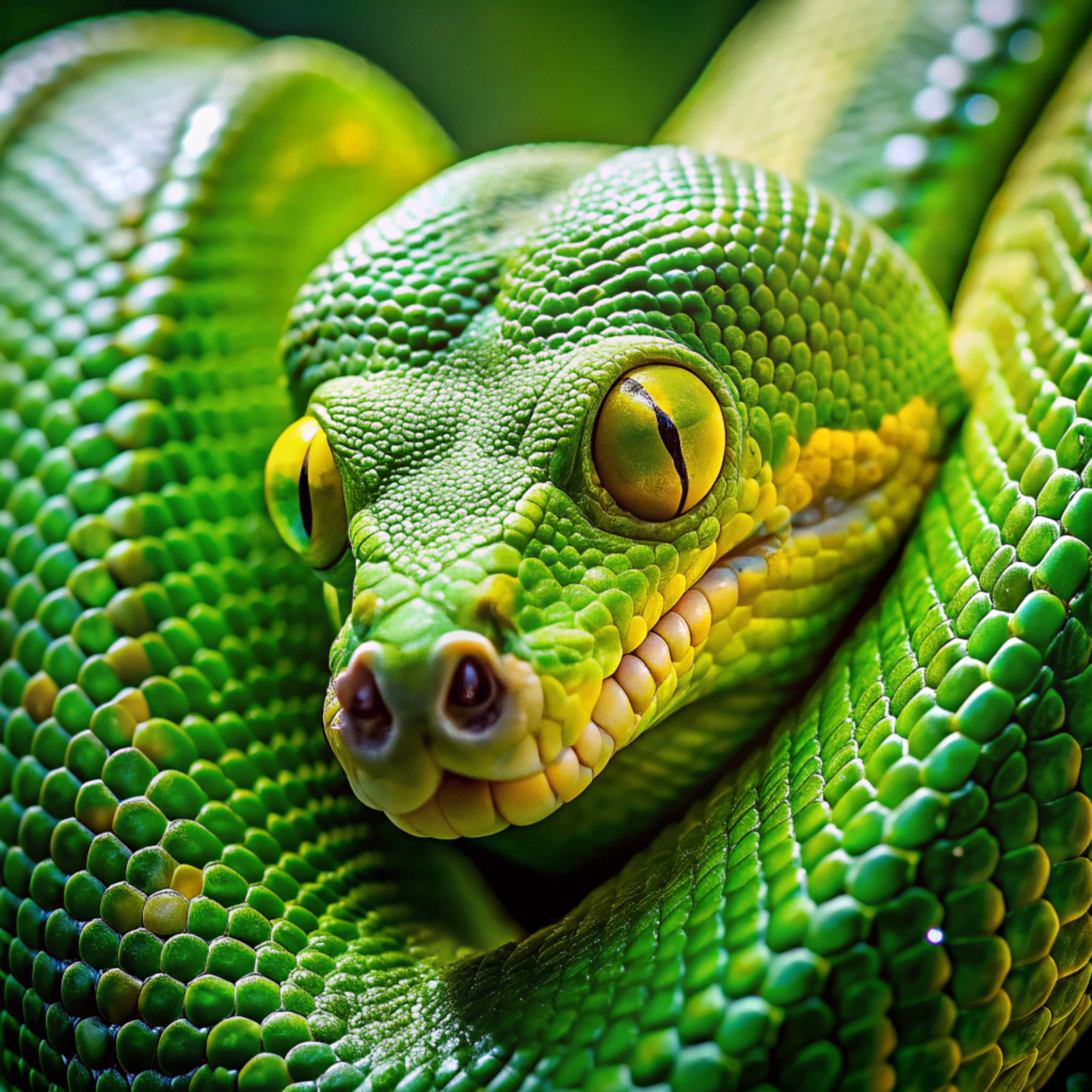 green tree python, vibrant green, detailed scales, 4K Desktop Wallpaper