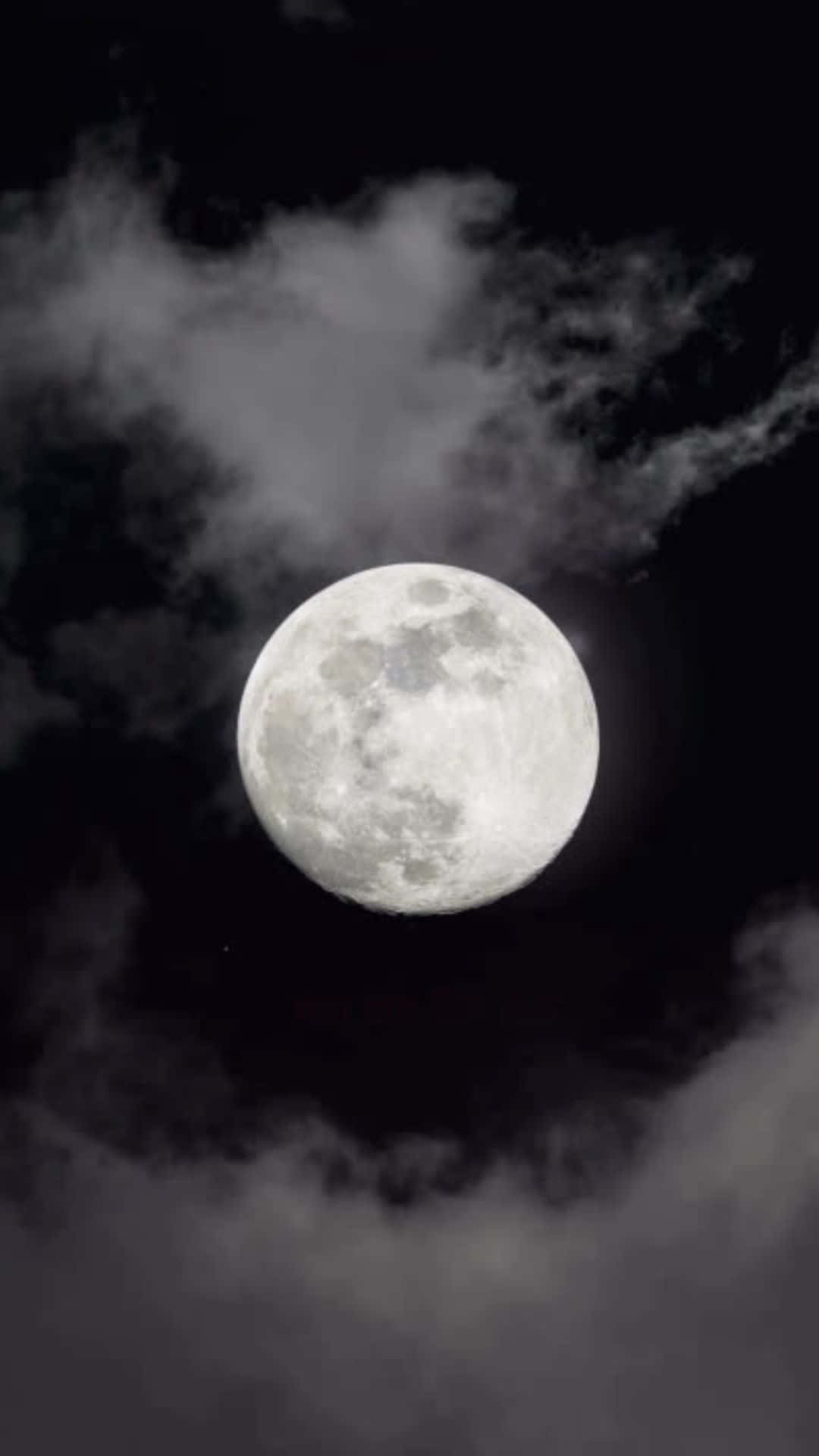full moon, wispy clouds, deep black night sky, Full HD Phone Wallpaper