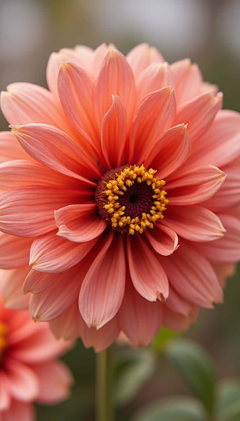 coral pink dahlia, layered petals, dark center, HD Phone Wallpaper