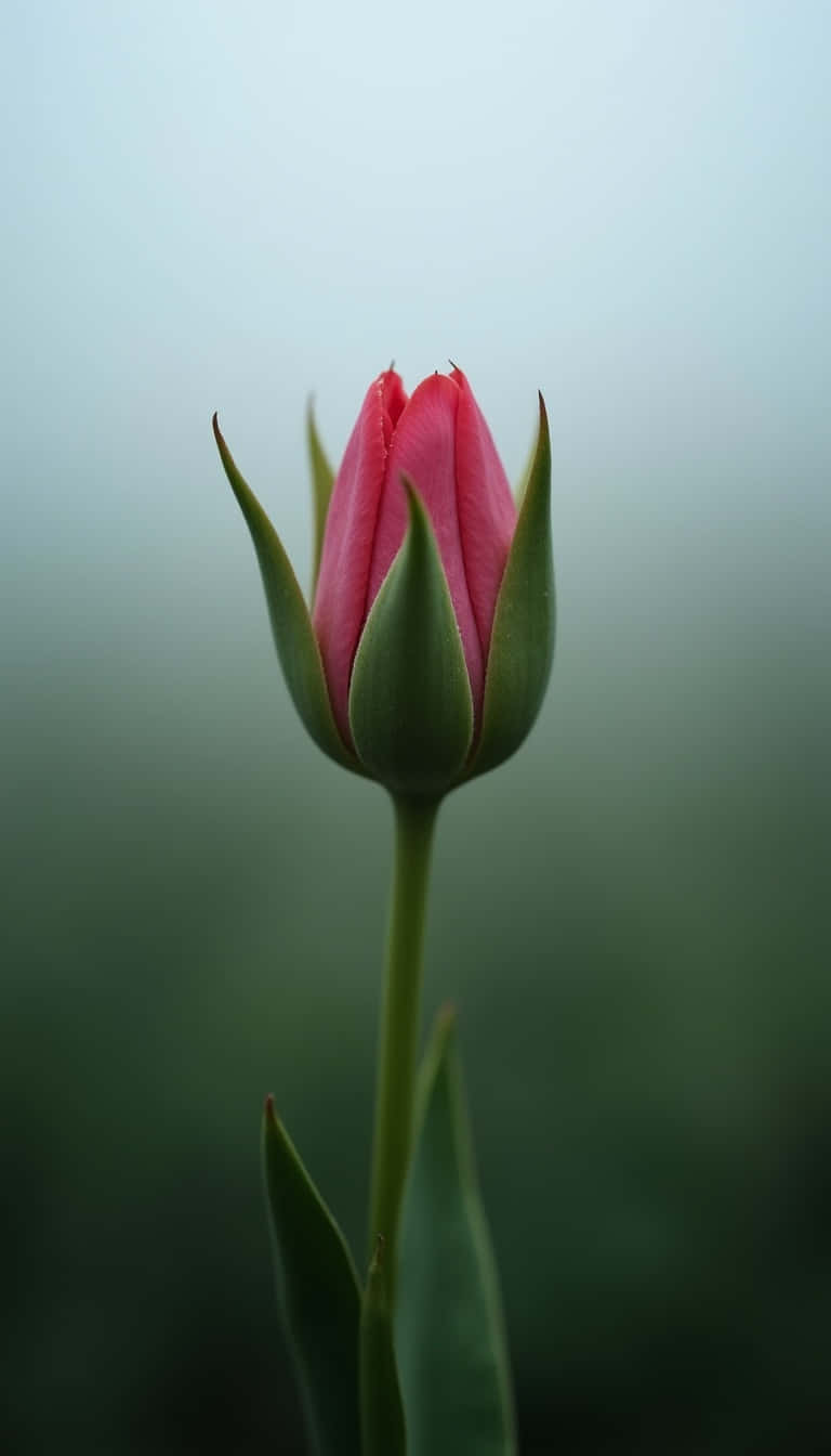 pink tulip bud, soft blurred green and gray background, HD Phone Wallpaper