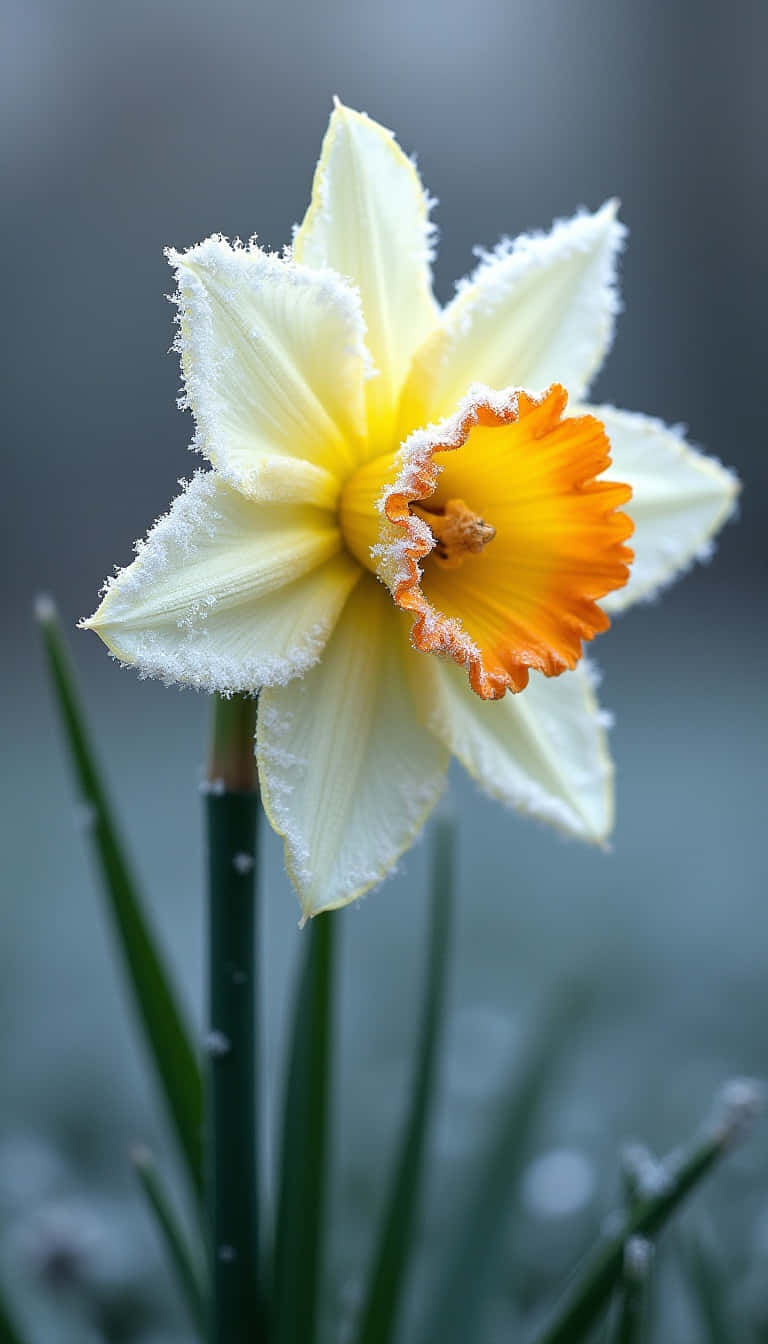 daffodil, creamy white petals, vibrant orange cup, HD Phone Wallpaper