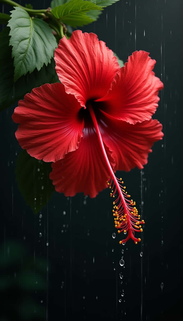 red hibiscus flower, dew drops, dark background, HD Phone Wallpaper