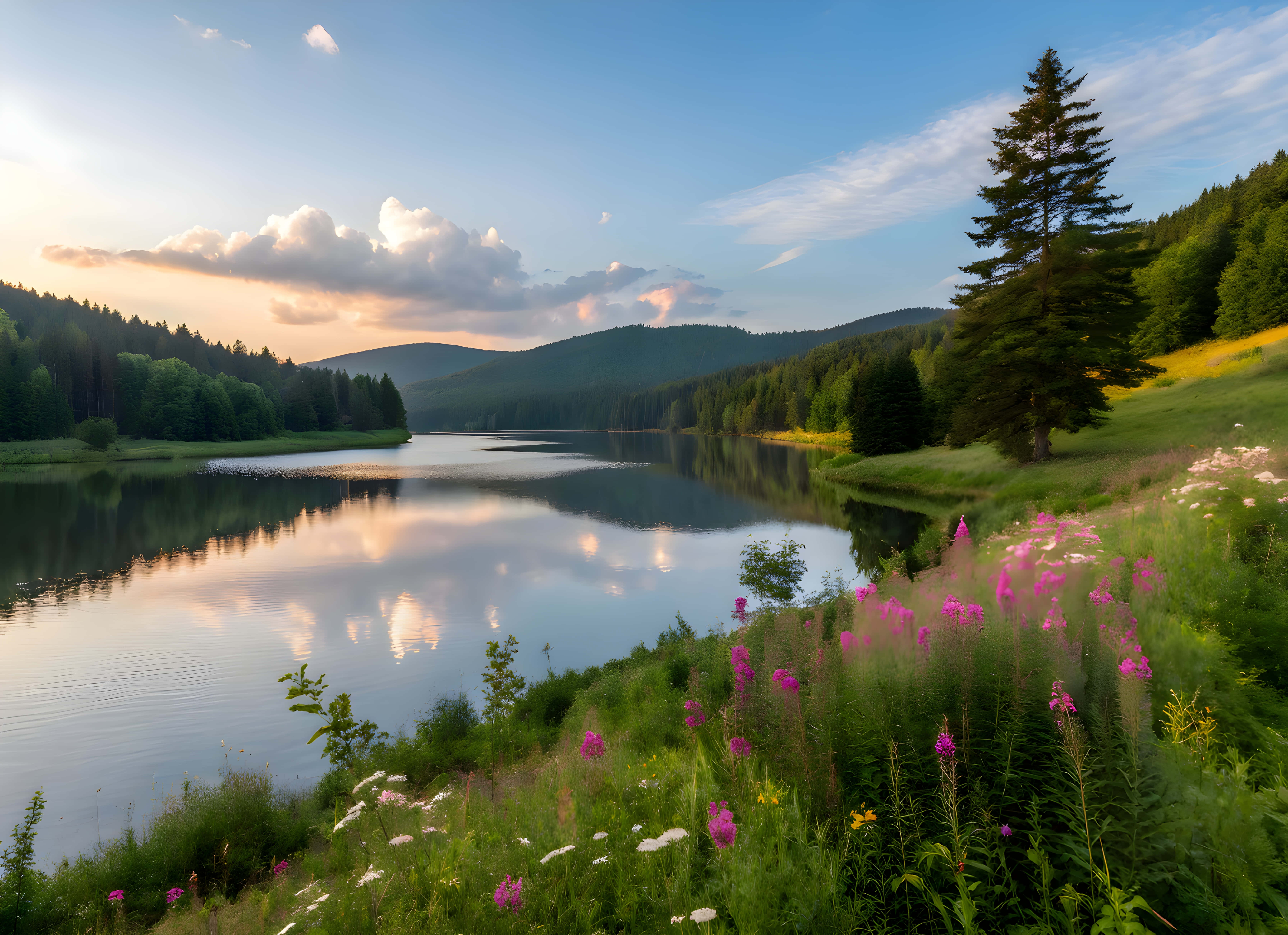 mountain, river, lake, 5K Desktop Wallpaper