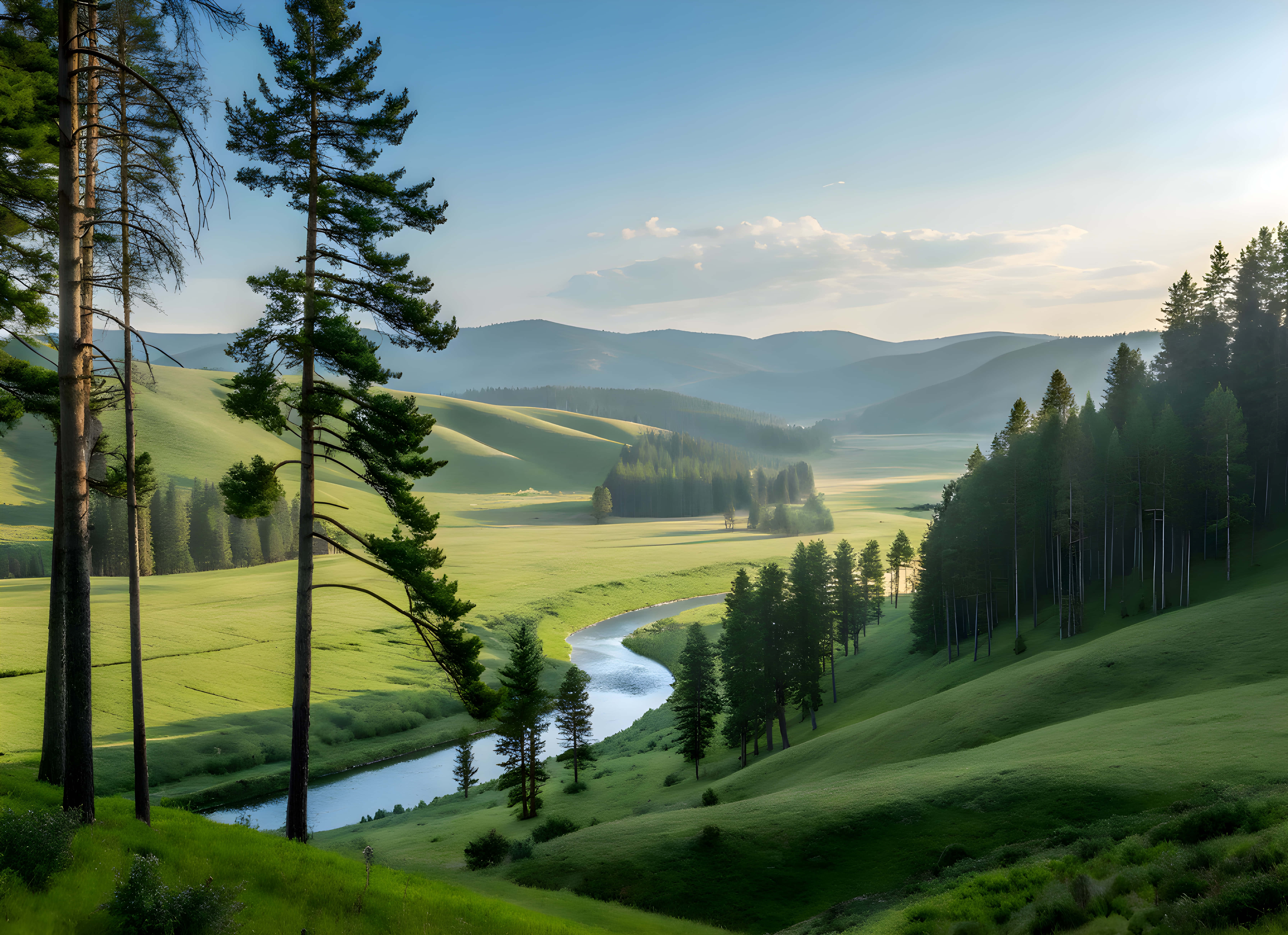 mountain, river, lush green valleys, 5K Desktop Wallpaper