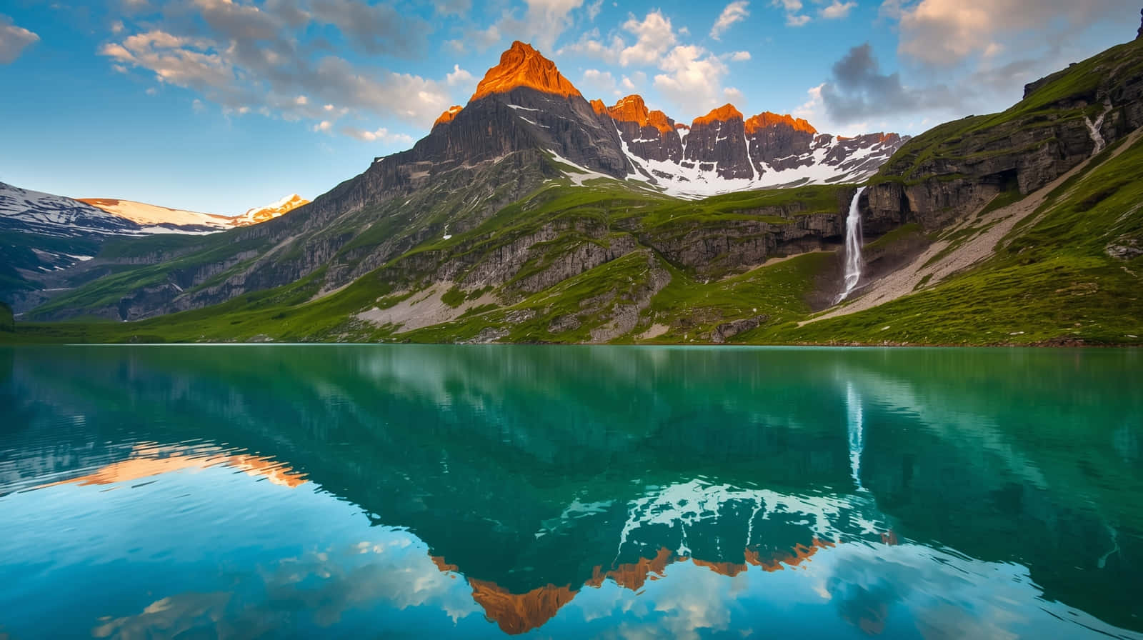 pyramid peak, crystal lake, snowcapped mountains, HD Desktop Wallpaper
