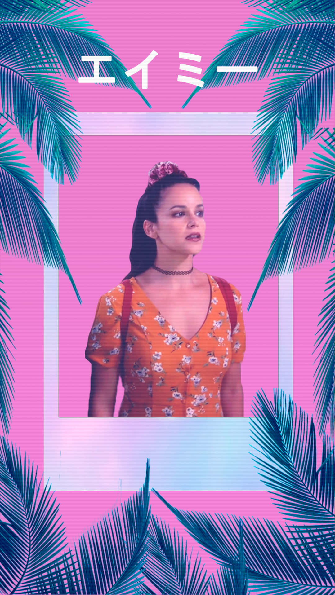 orange floral dress, teal palm leaves, vibrant pink background, Full HD Phone Wallpaper