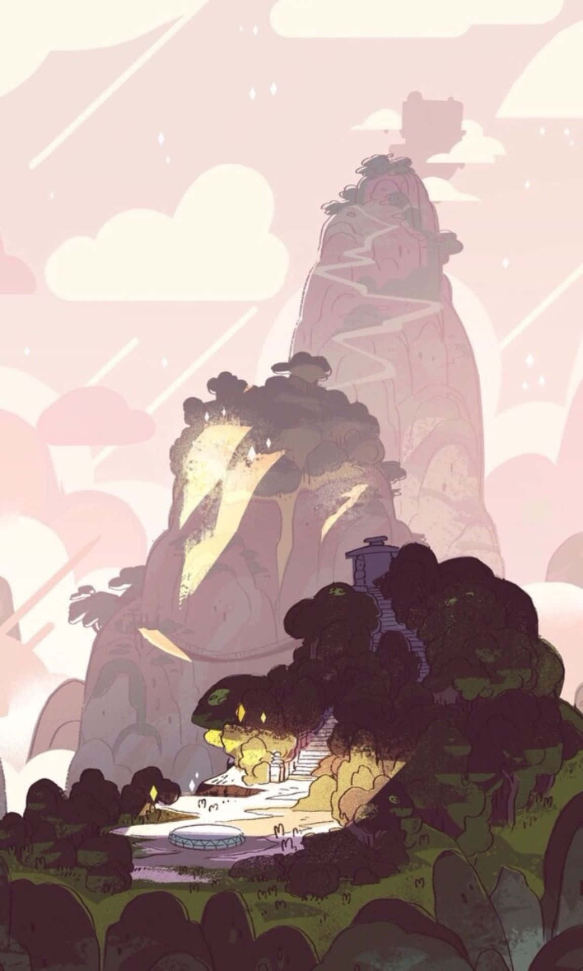 glowing mountain, floating clouds, mystical path, Full HD Phone Wallpaper