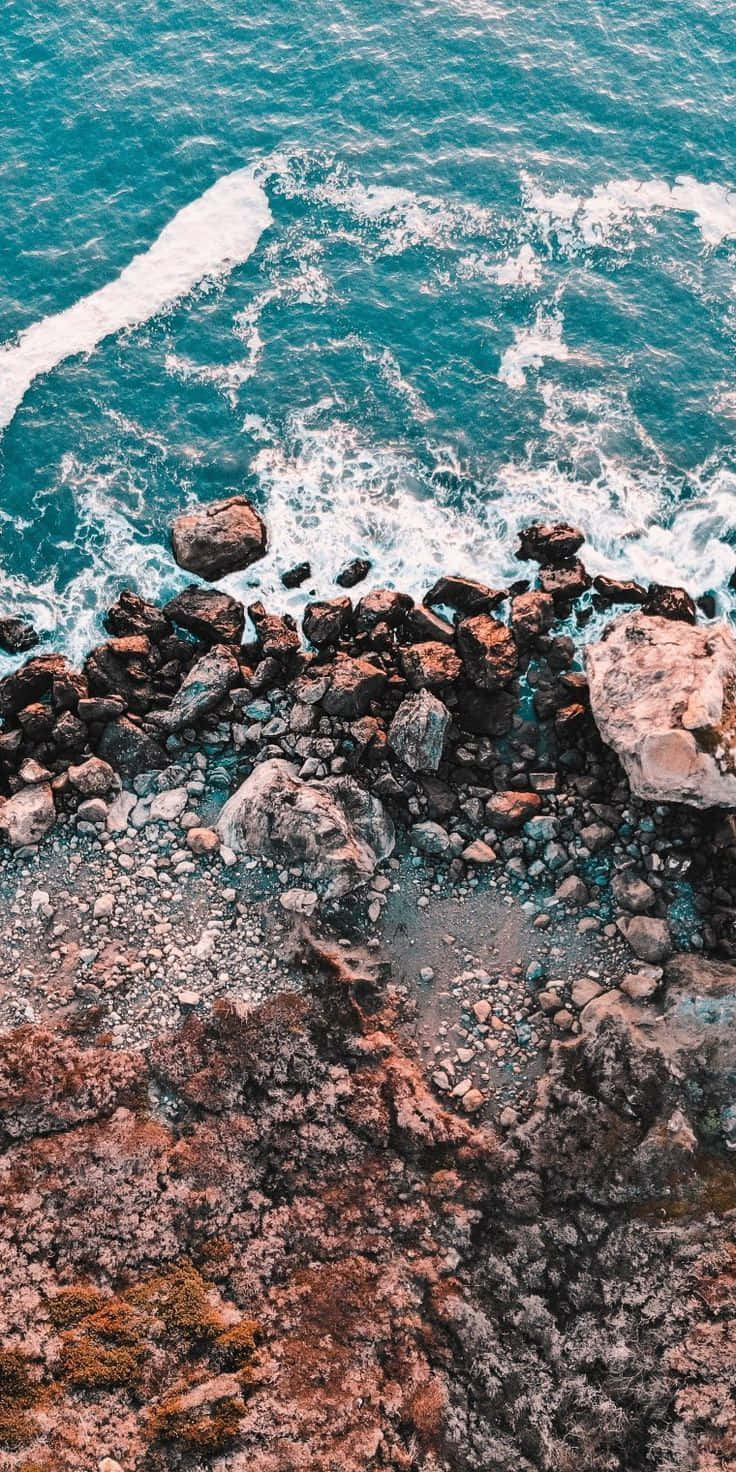 Nature Aesthetic Phone, rocky beach, turquoise waves, HD Phone Wallpaper
