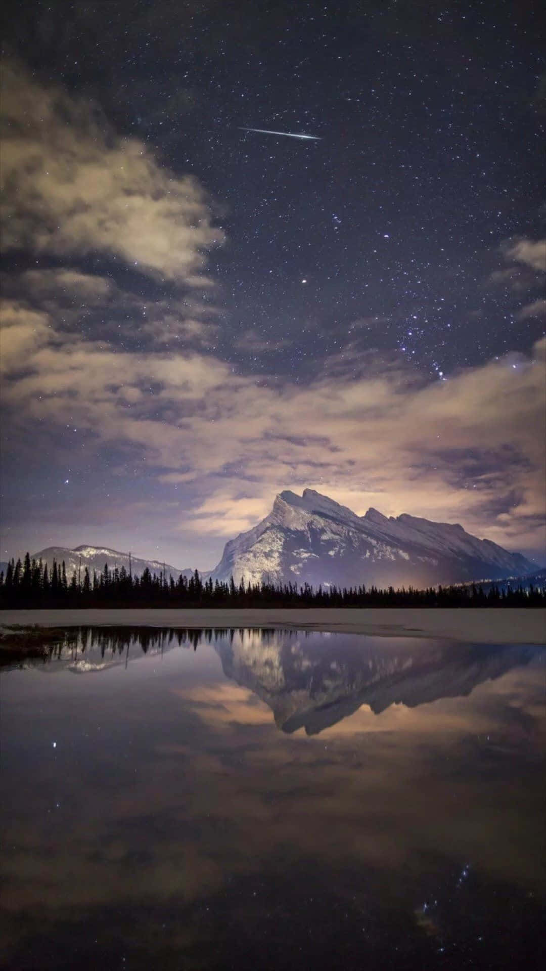 Calm Lake, Starry Night Sky, Shooting Star, Full HD Phone Wallpaper