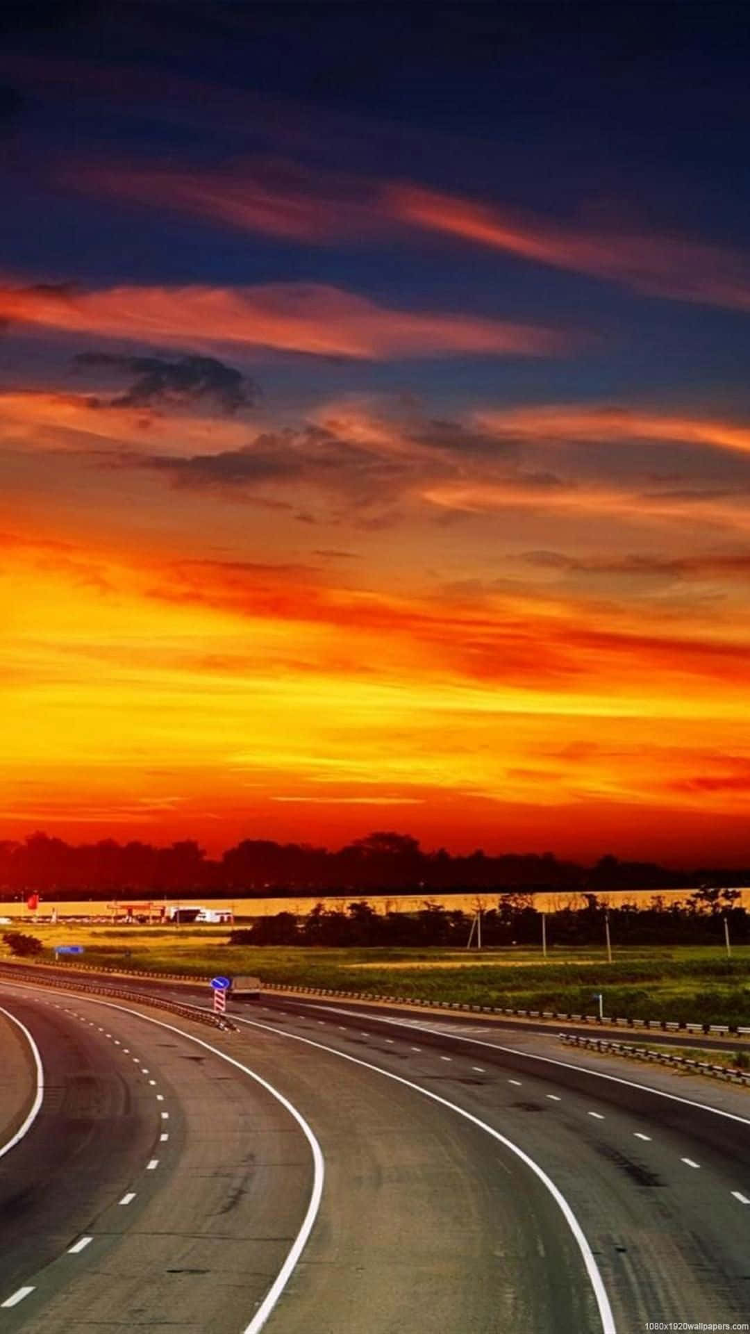 Nature Android HD, winding highway, fiery sunset sky, Full HD Phone Wallpaper