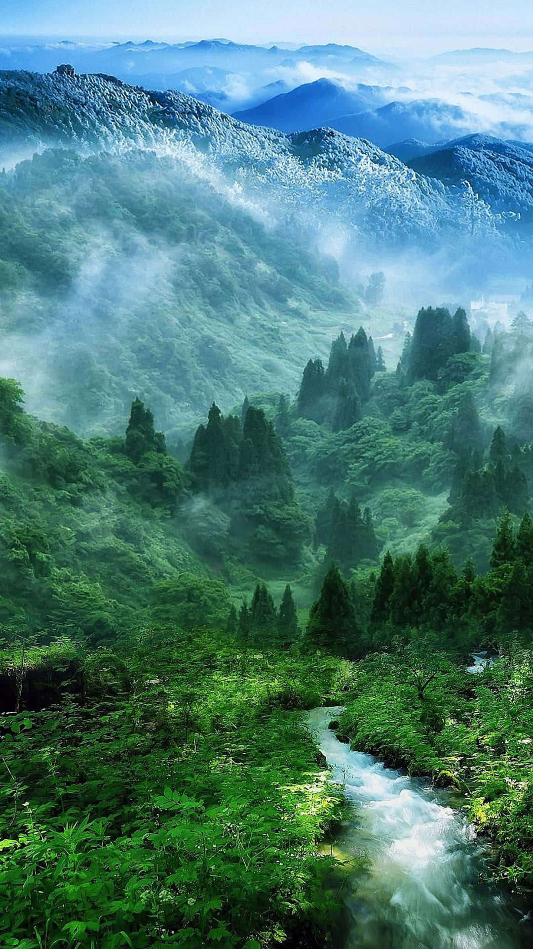 Android, nature, misty mountain valley, Full HD Phone Wallpaper