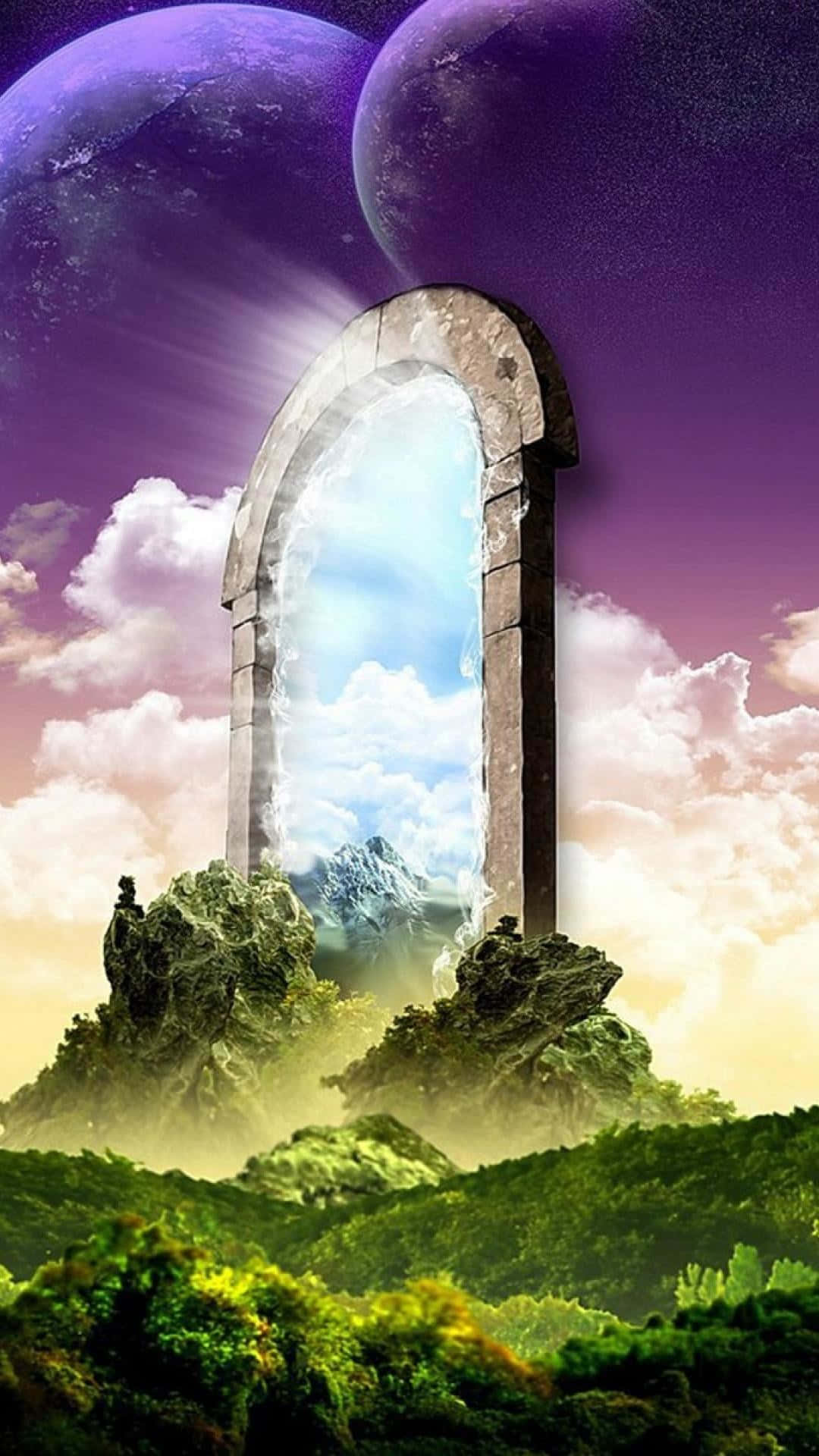 Nature Android HD, stone archway, green hilltop, Full HD Phone Wallpaper