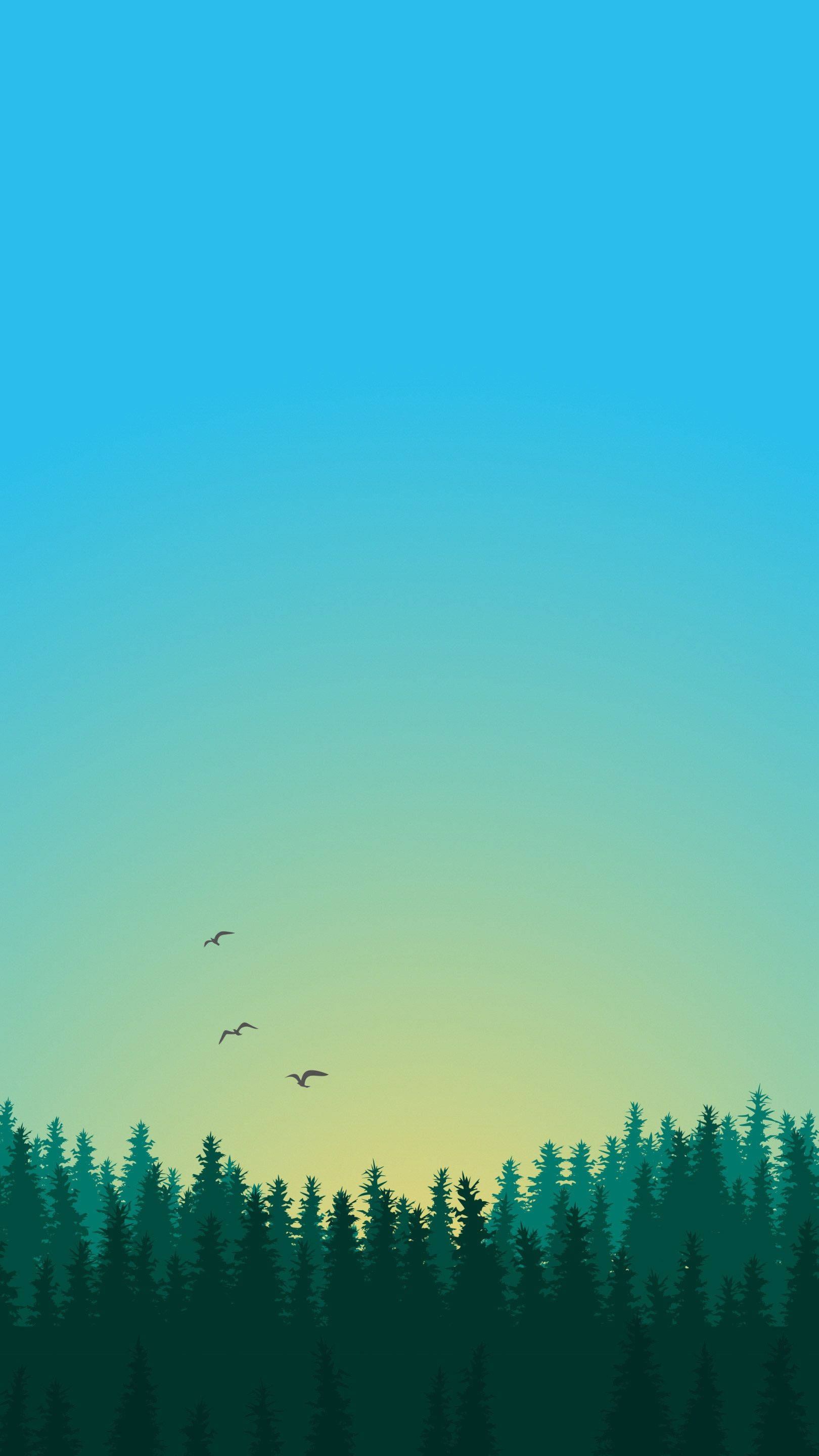 android, pine forest, gradient sky, 2K Phone Wallpaper