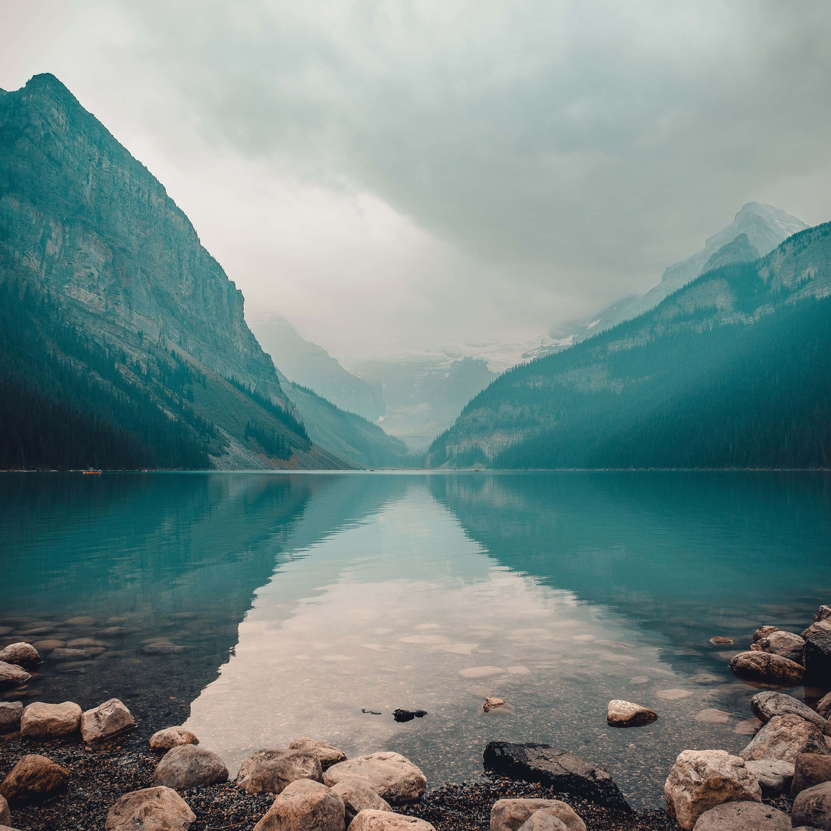 Nature iPad, mountain lake, misty peaks, 2K Desktop Wallpaper
