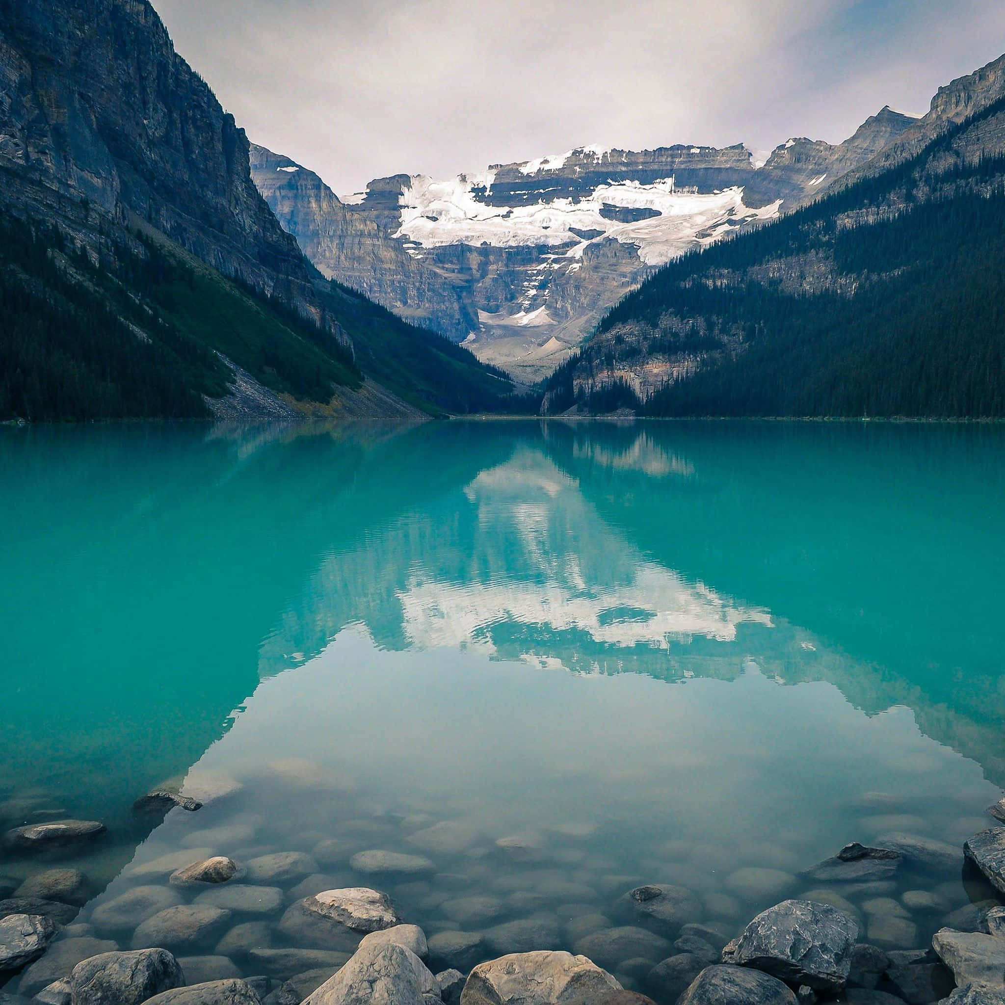 Nature iPad, turquoise lake, snow-capped mountains, Full HD Desktop Wallpaper