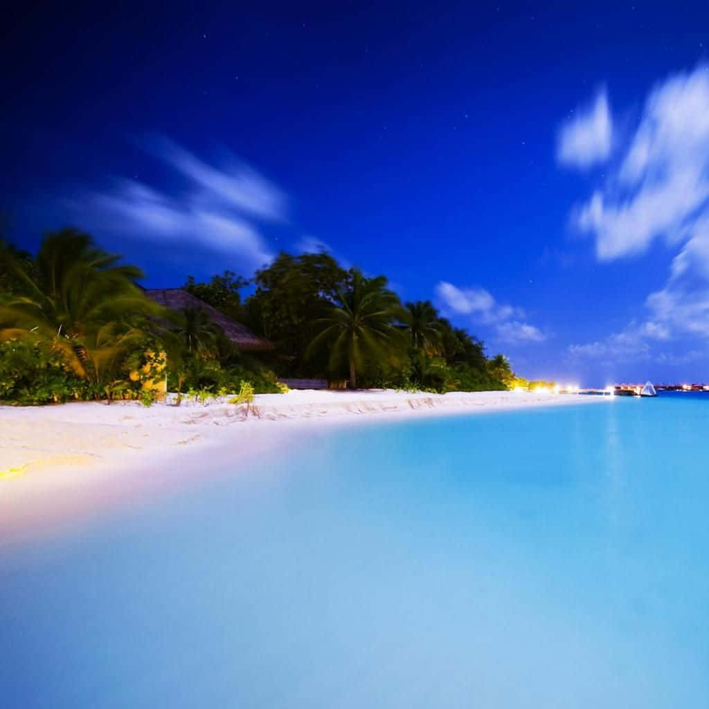 Nature iPad, starlit tropical beach, glowing turquoise water, SD Desktop Wallpaper