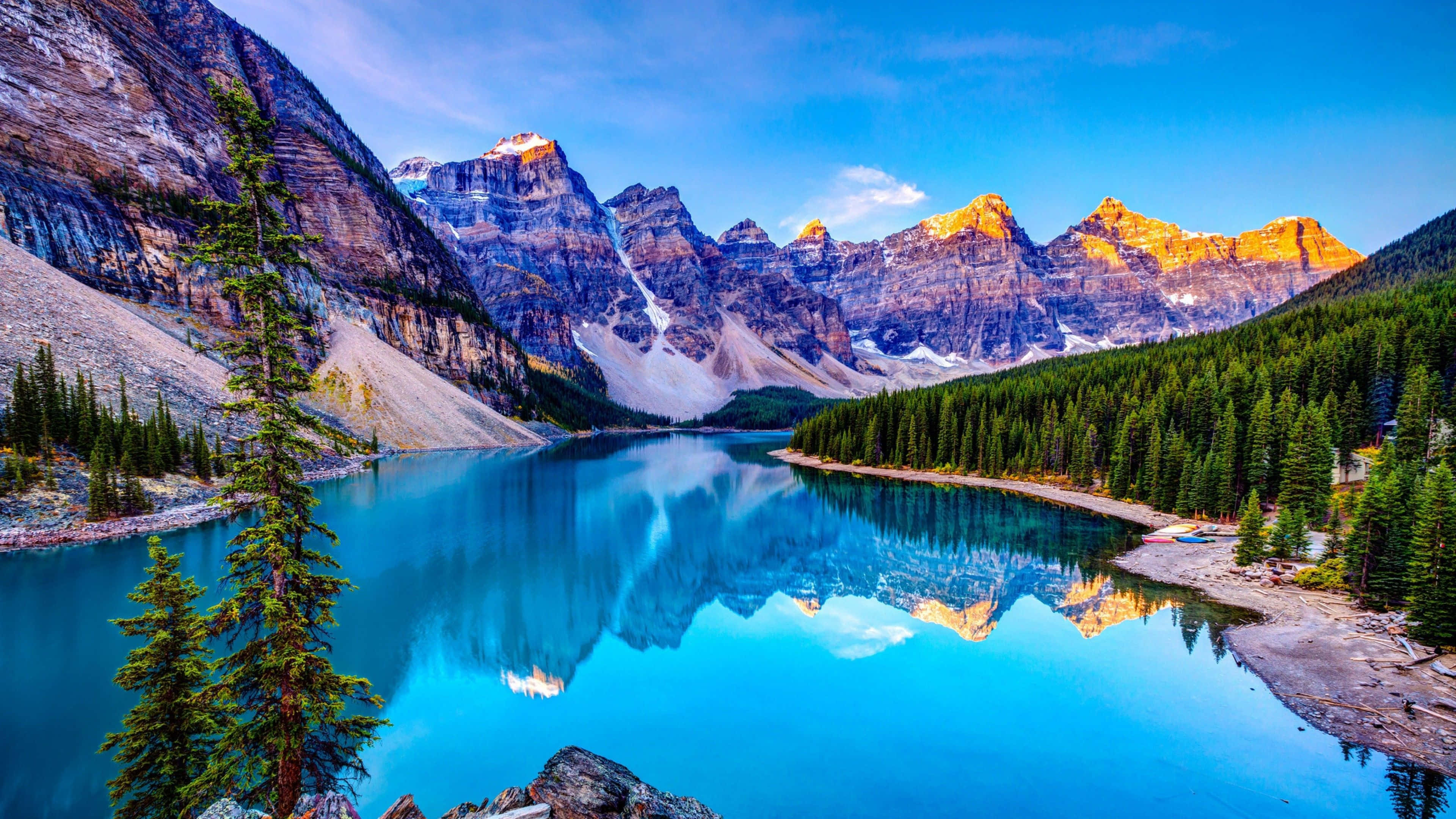 Nature iPad, mountain lake, golden peaks, 4K Desktop Wallpaper