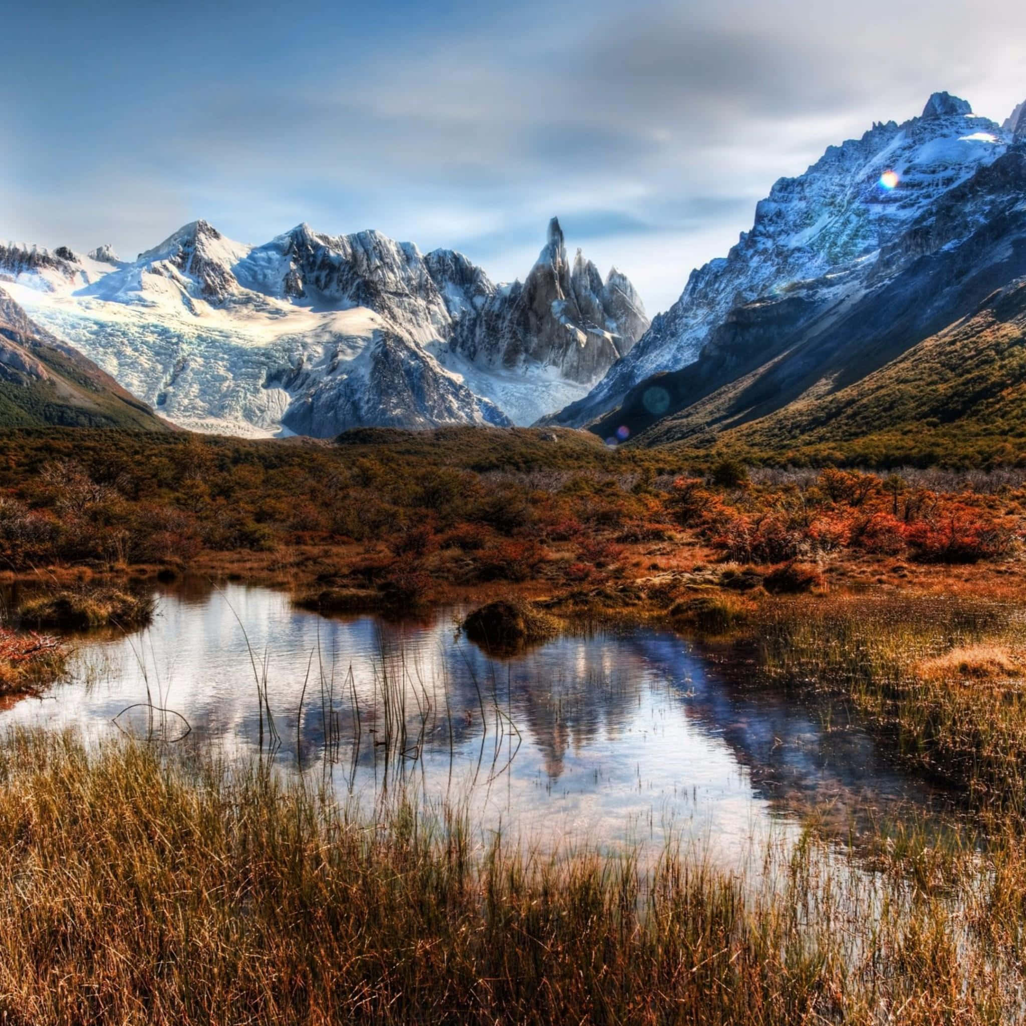 nature iPad, snowcapped jagged mountains, calm alpine pond, Full HD Desktop Wallpaper