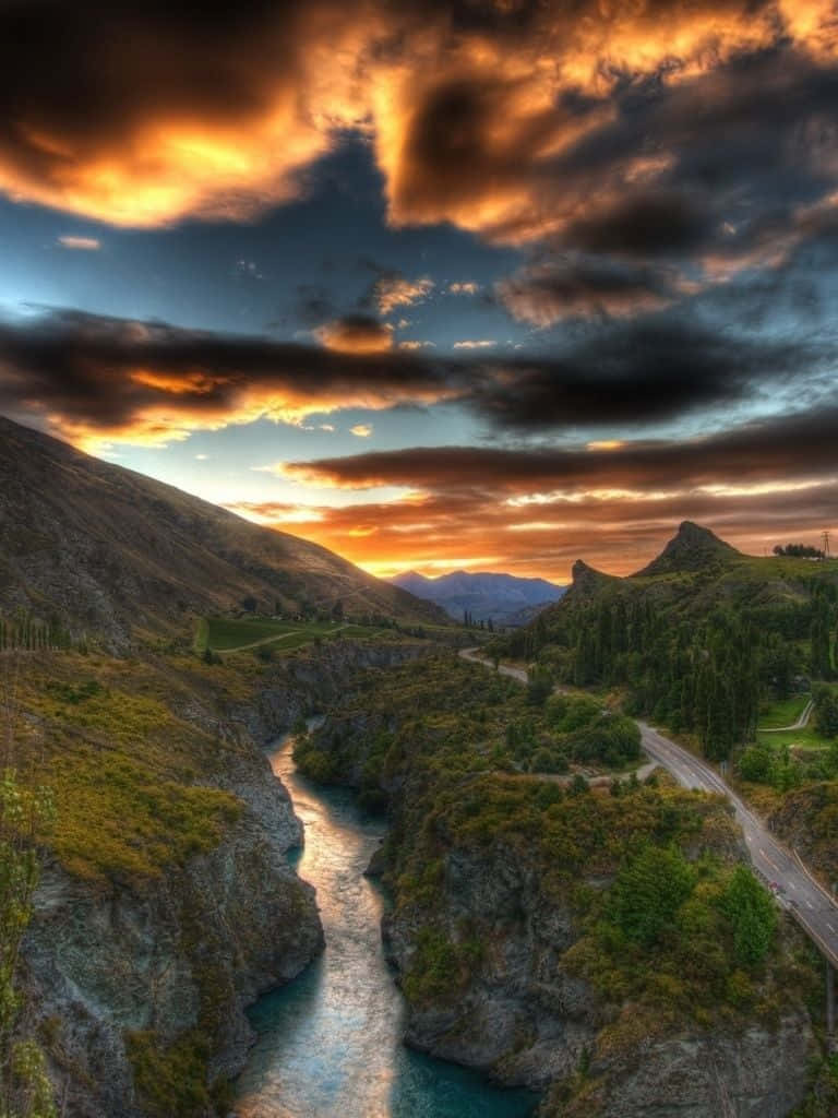 Nature iPad, sunset, winding river, SD Phone Wallpaper